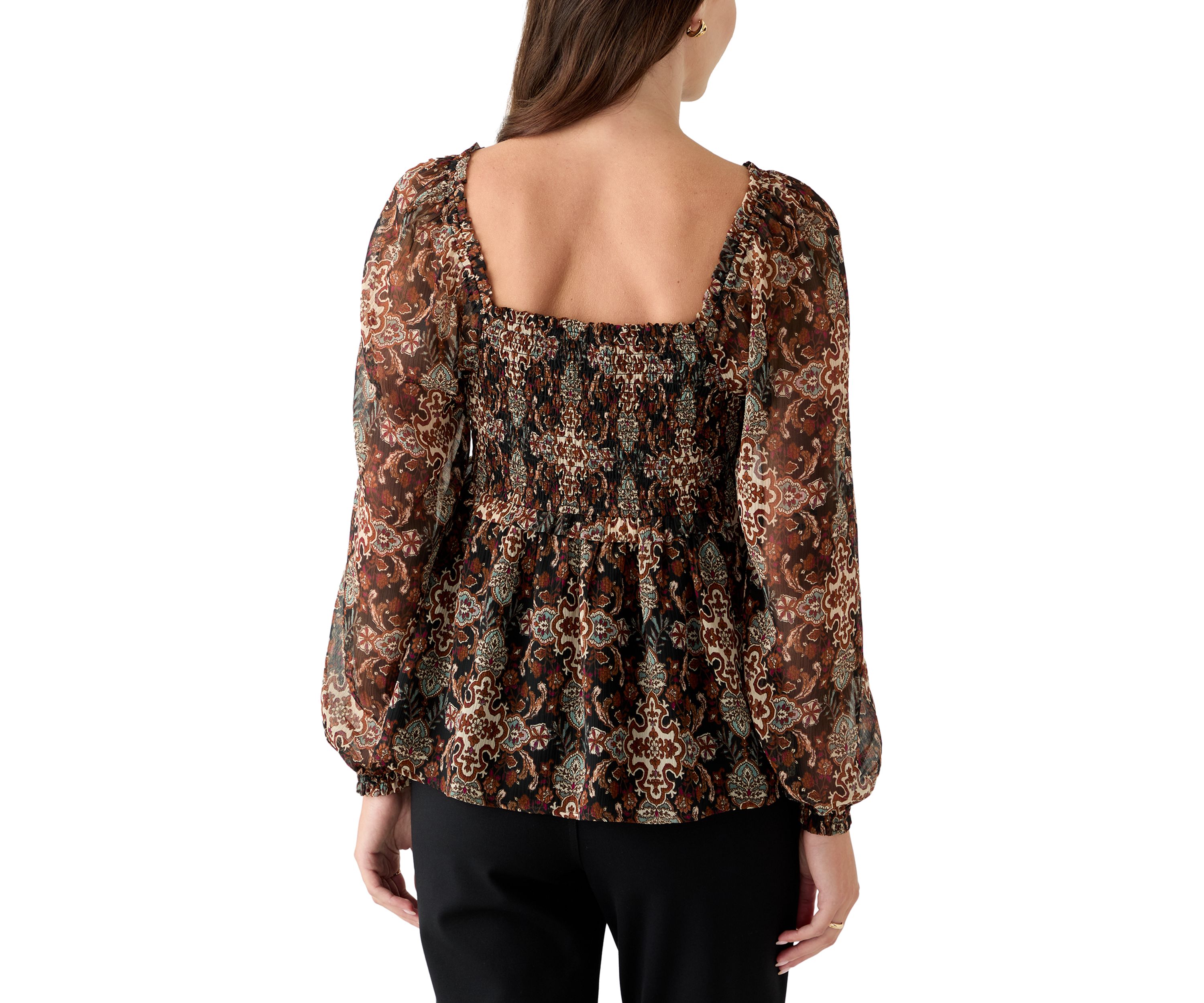 Womens Long Sleeve Smocked Tunic