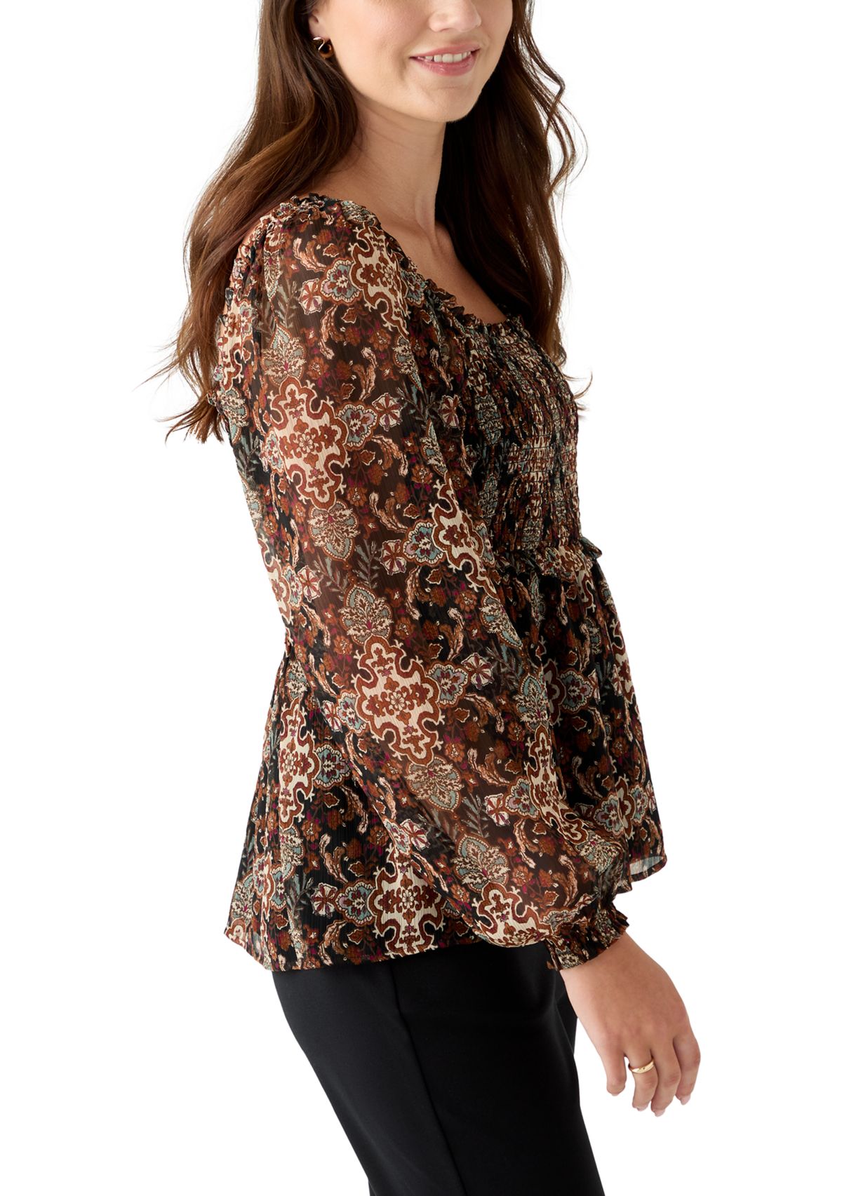 Womens Long Sleeve Smocked Tunic