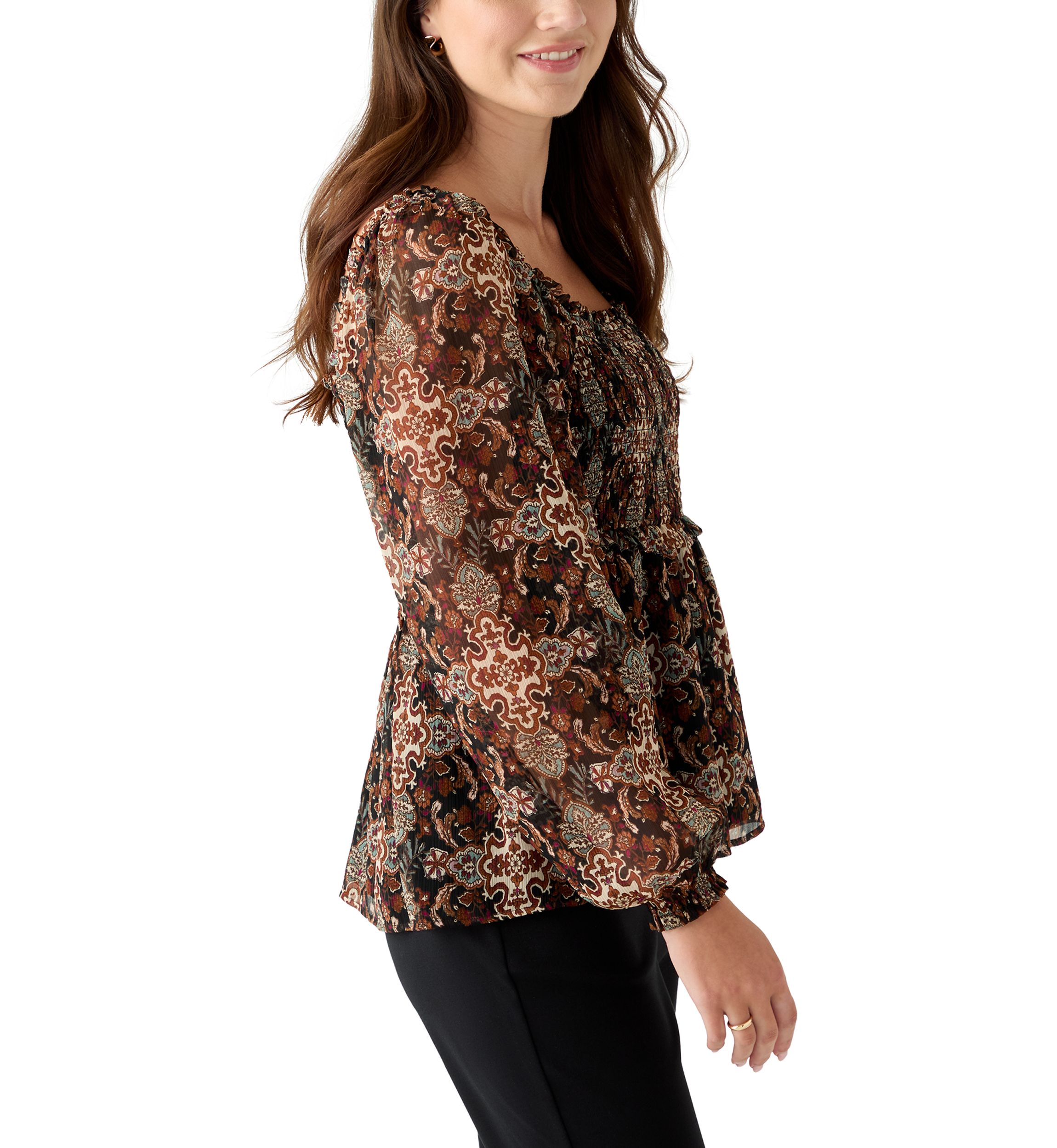 Womens Long Sleeve Smocked Tunic