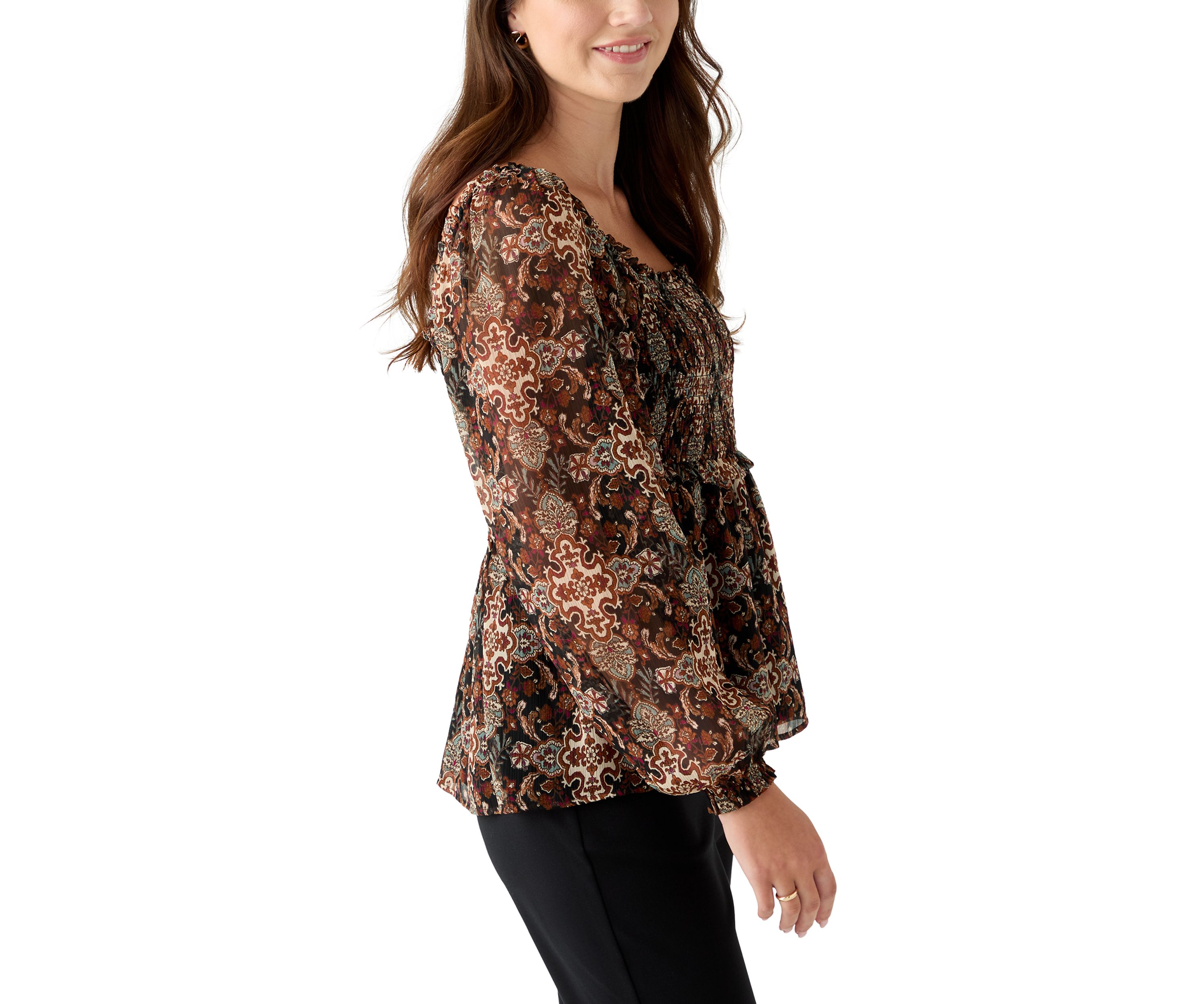 Womens Long Sleeve Smocked Tunic