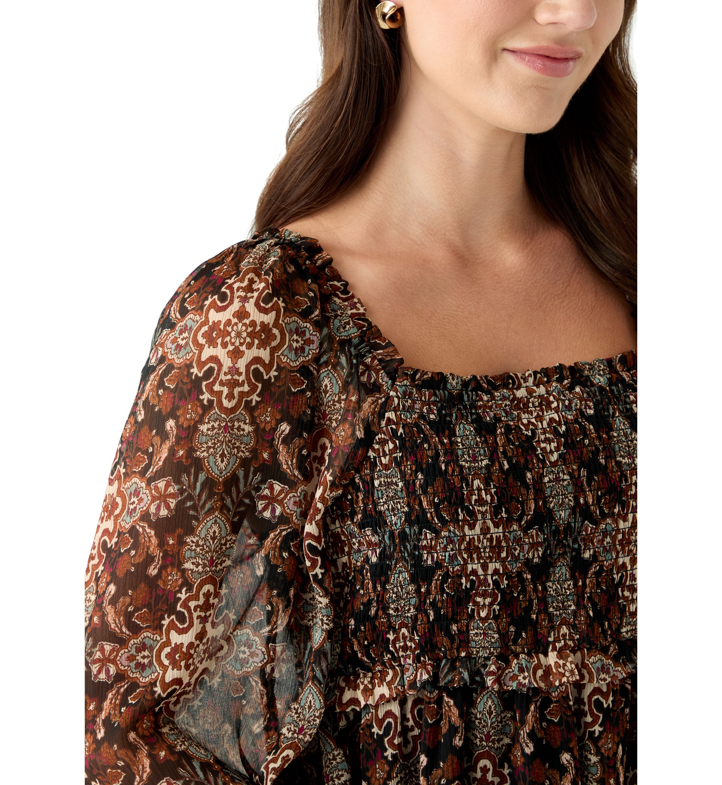 Womens Long Sleeve Smocked Tunic