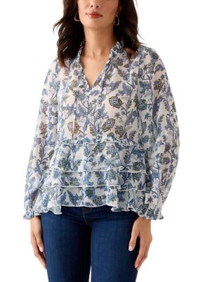 Wonderly Women's Ruffle Sleeve Printed Peasant Top