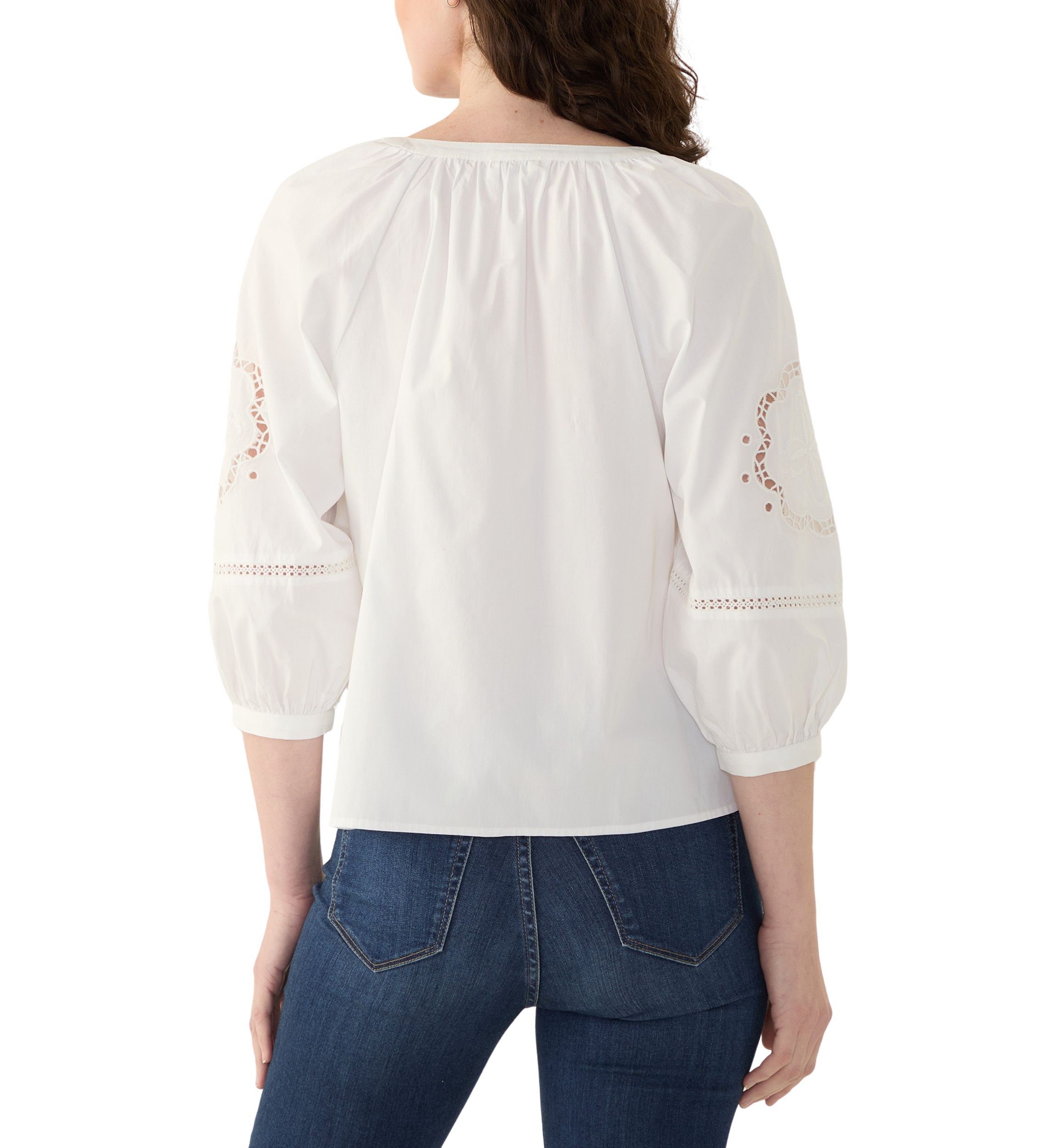 Womens 3/4 Sleeve Eyelet Popover Blouse
