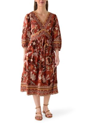 Wonderly Women's 3/4 Sleeve V-Neck Midi Dress, XXL