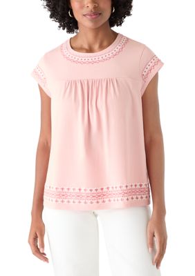 Wonderly Women's Cap Sleeve Embroidered Swing T-Shirt, 2XL