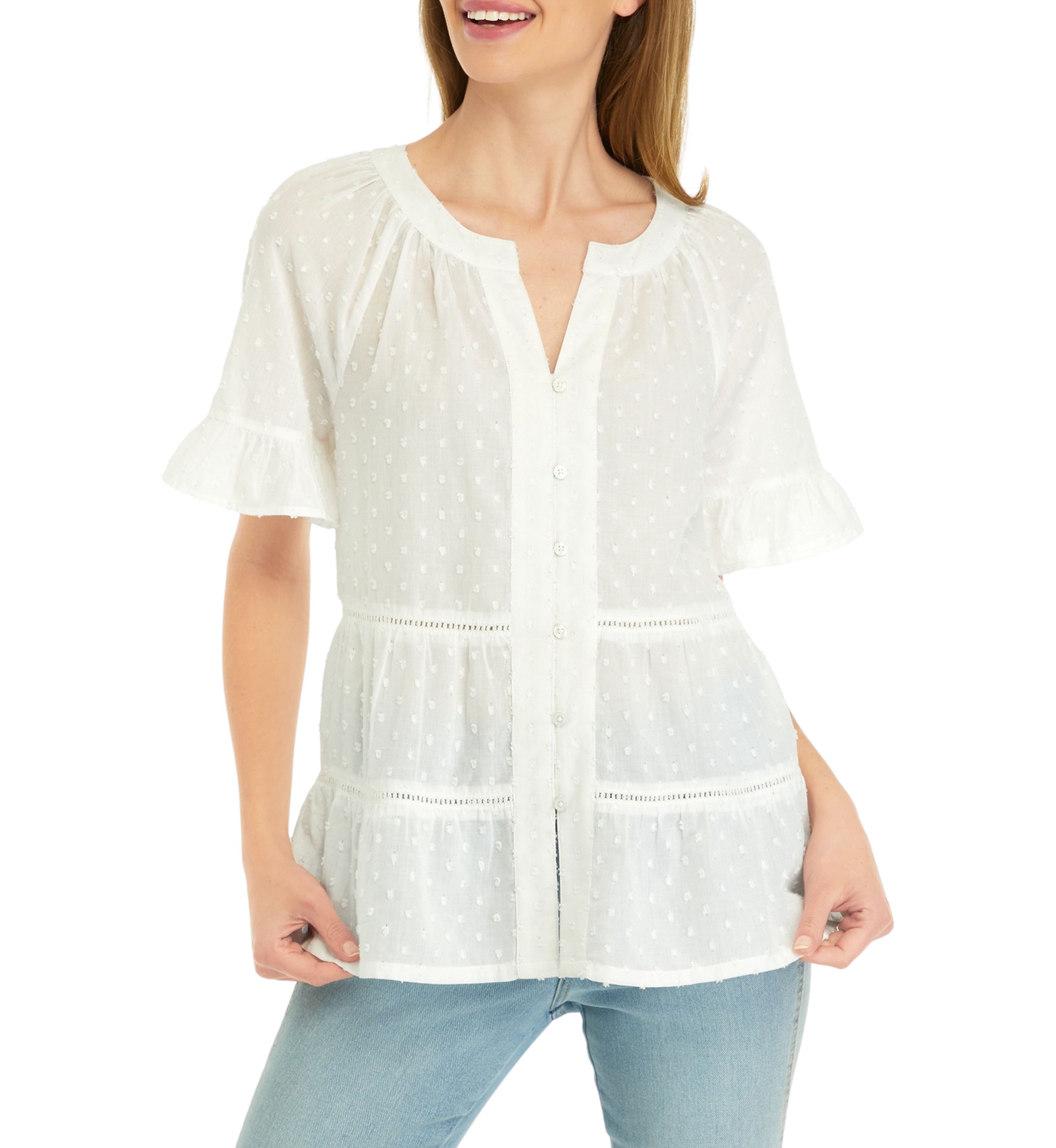 Petite Bell Sleeve Clip Dot Top 