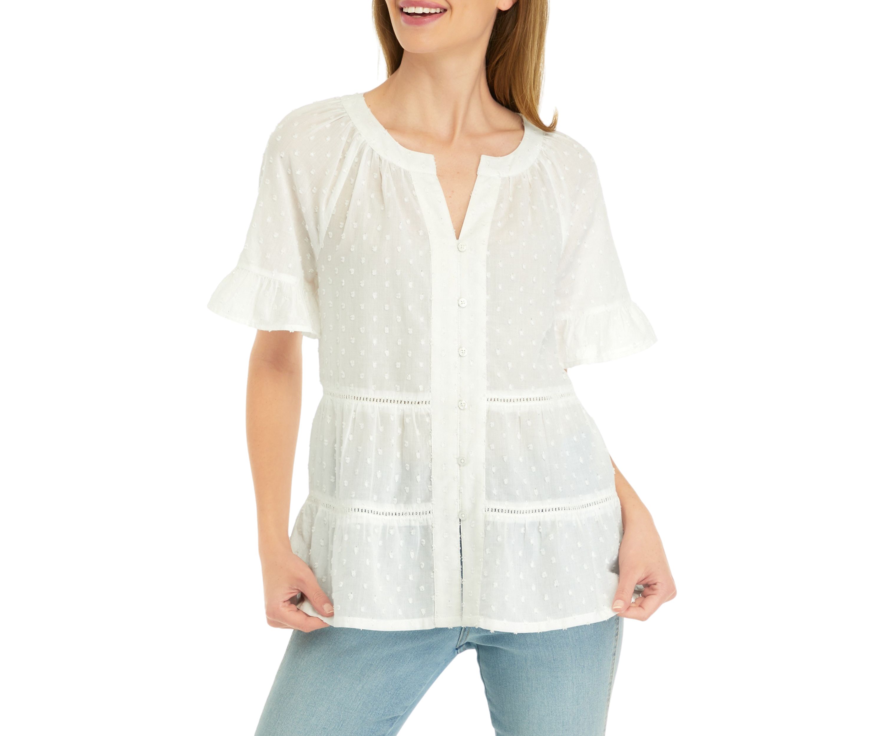 Petite Bell Sleeve Clip Dot Top 