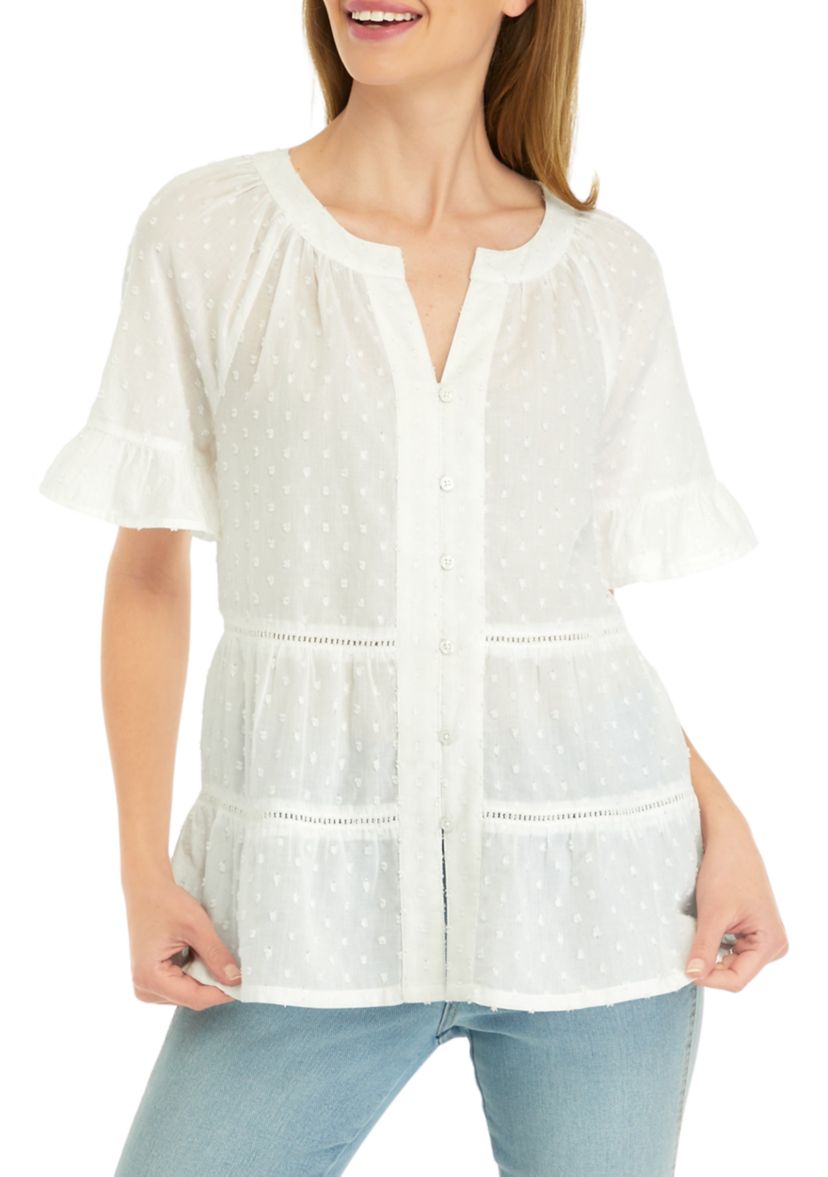 Petite Bell Sleeve Clip Dot Top 