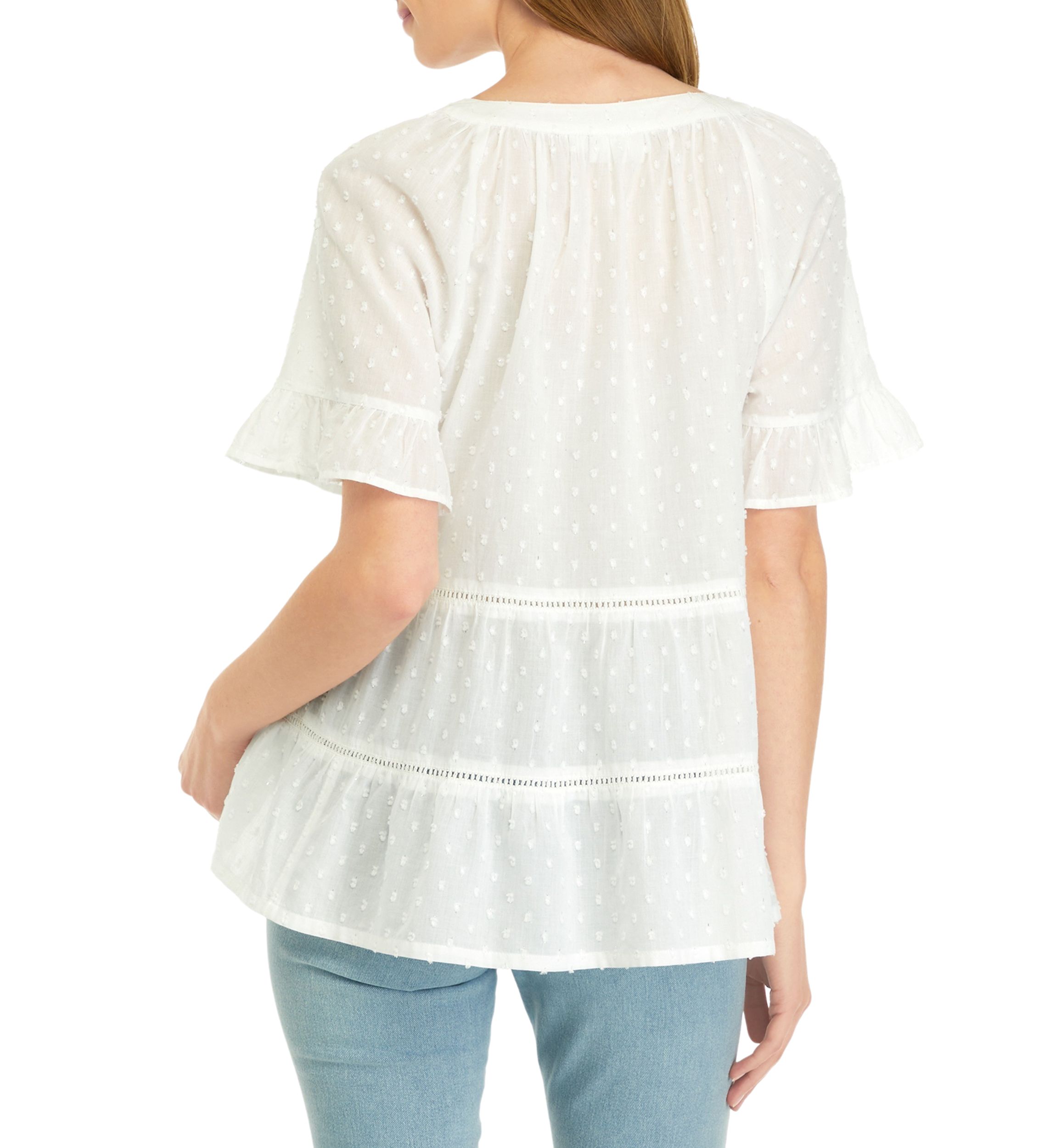 Petite Bell Sleeve Clip Dot Top 