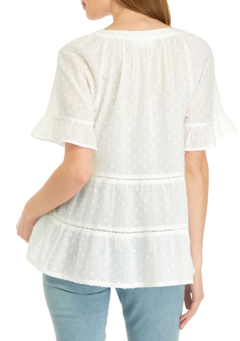 Petite Bell Sleeve Clip Dot Top 