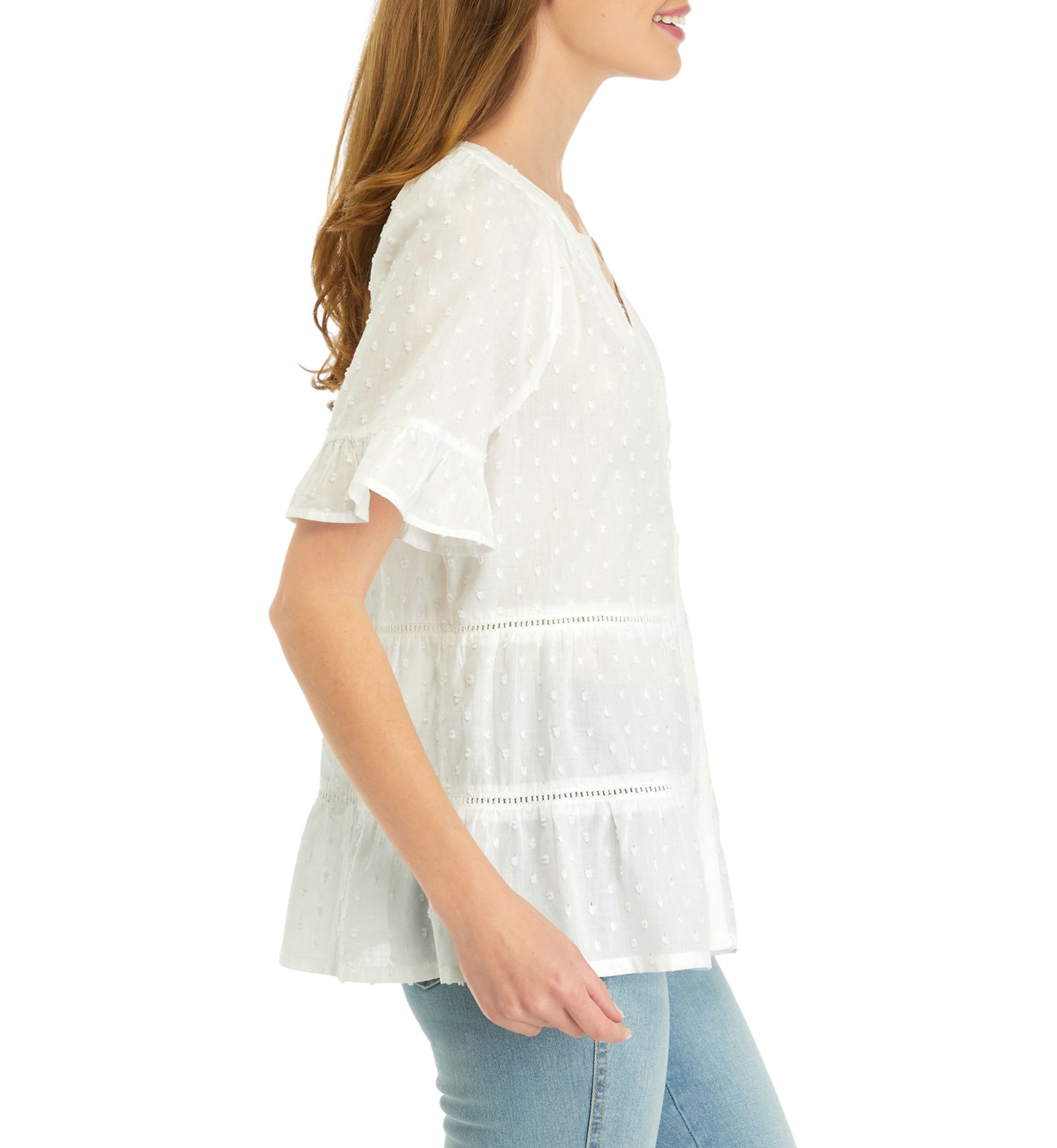 Petite Bell Sleeve Clip Dot Top 