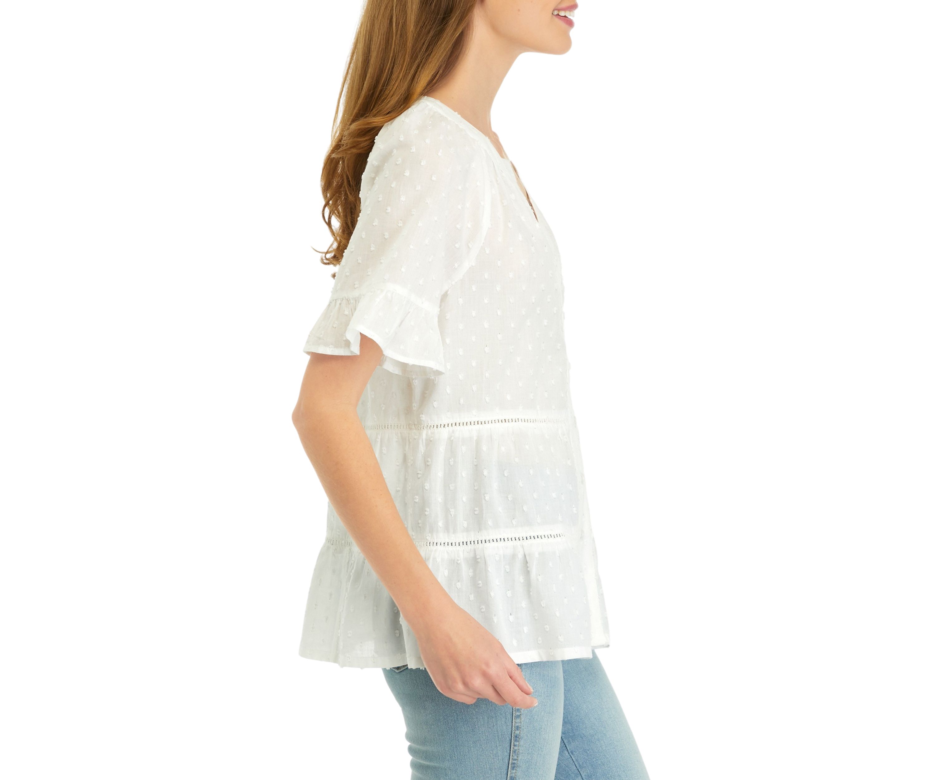Petite Bell Sleeve Clip Dot Top 