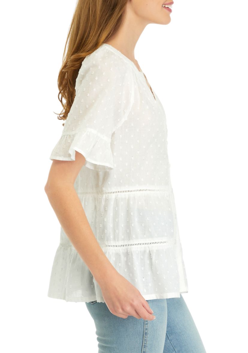 Petite Bell Sleeve Clip Dot Top 