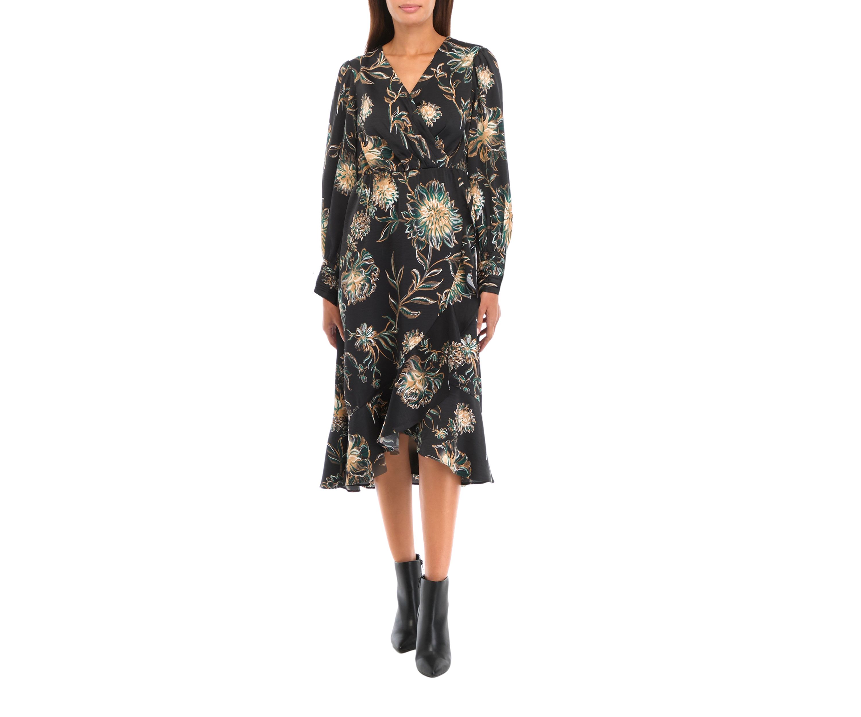 Petite Faux Wrap Printed Dress