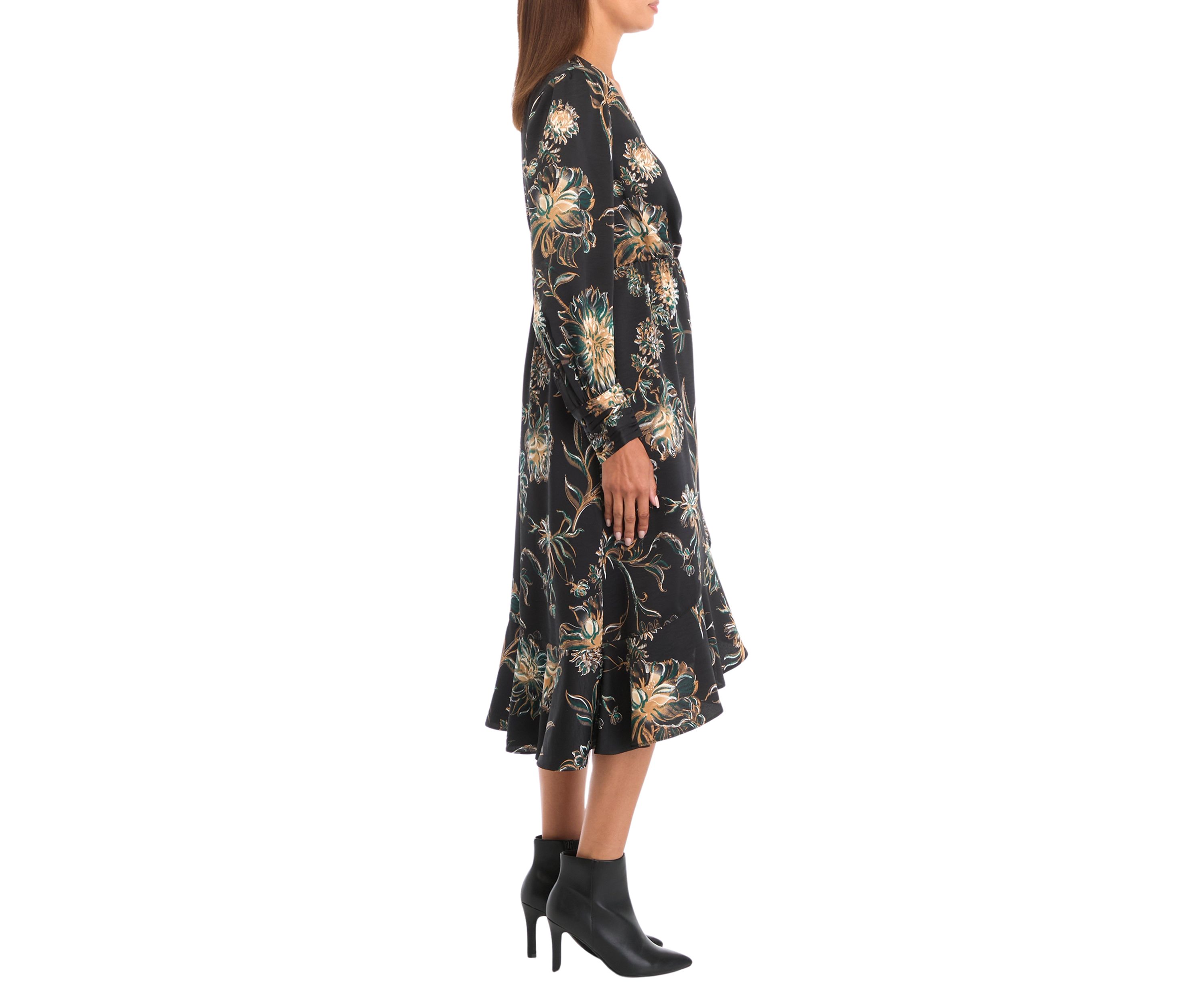 Petite Faux Wrap Printed Dress