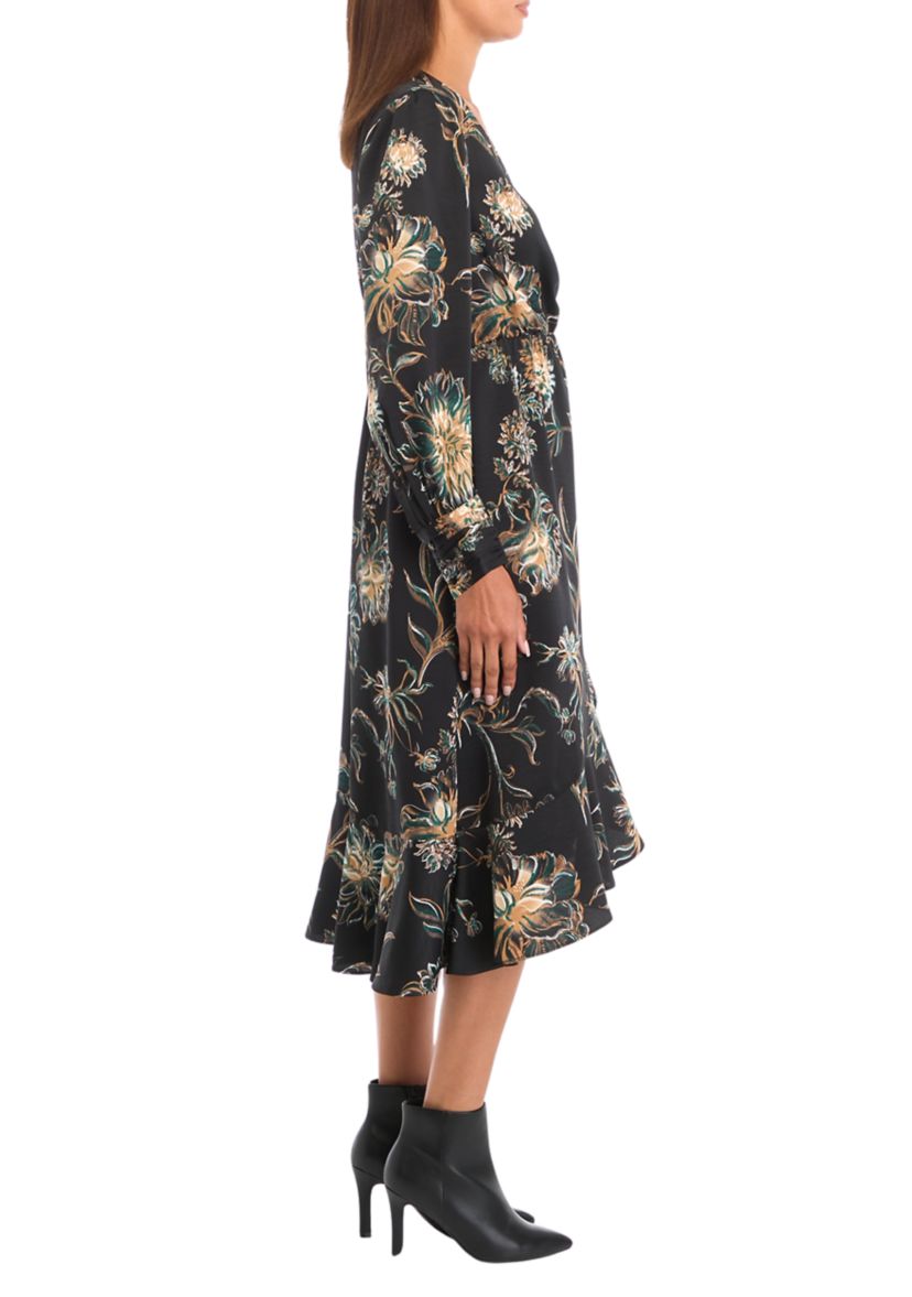 Petite Faux Wrap Printed Dress