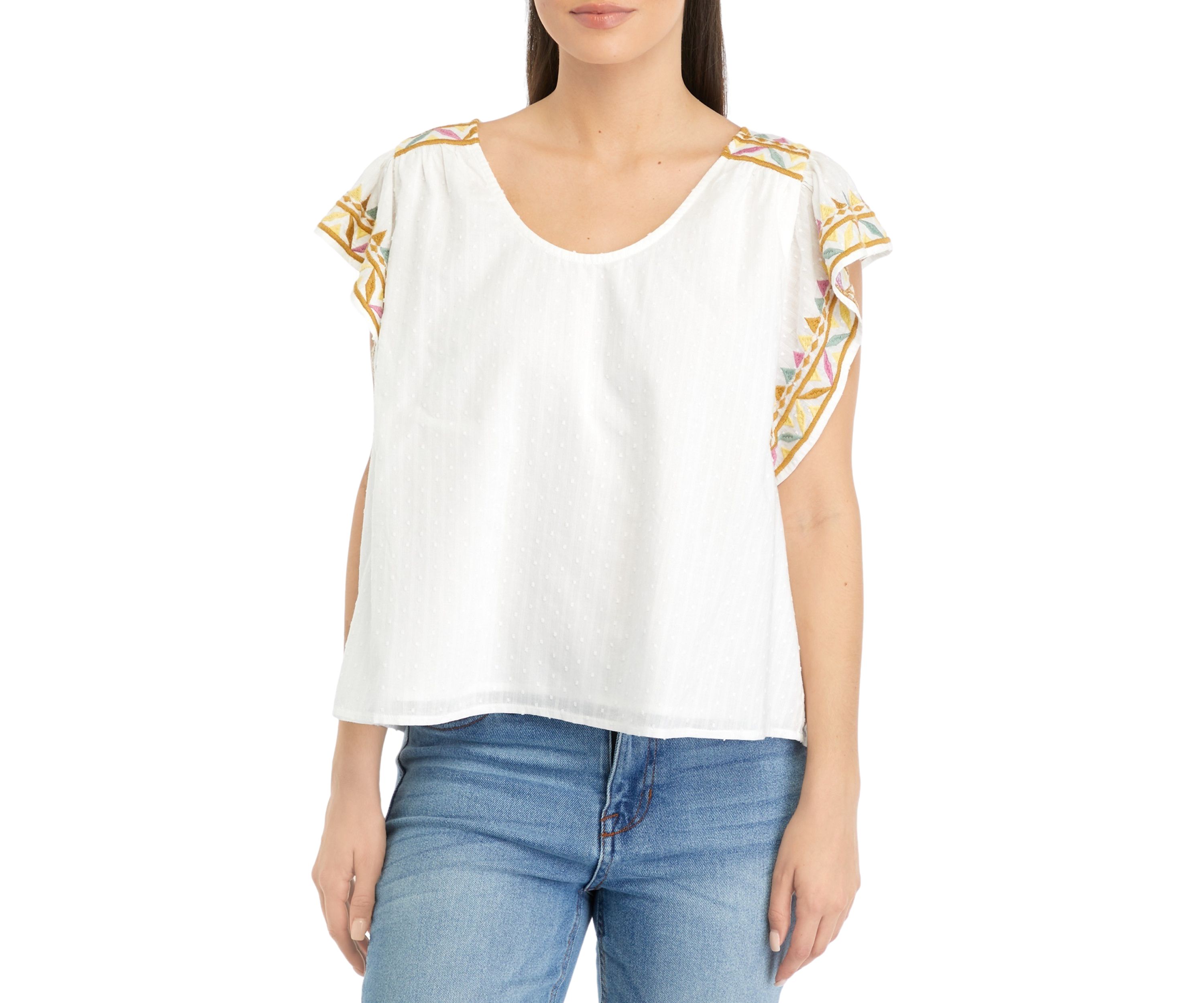 Petite Embroidered Sleeve Top