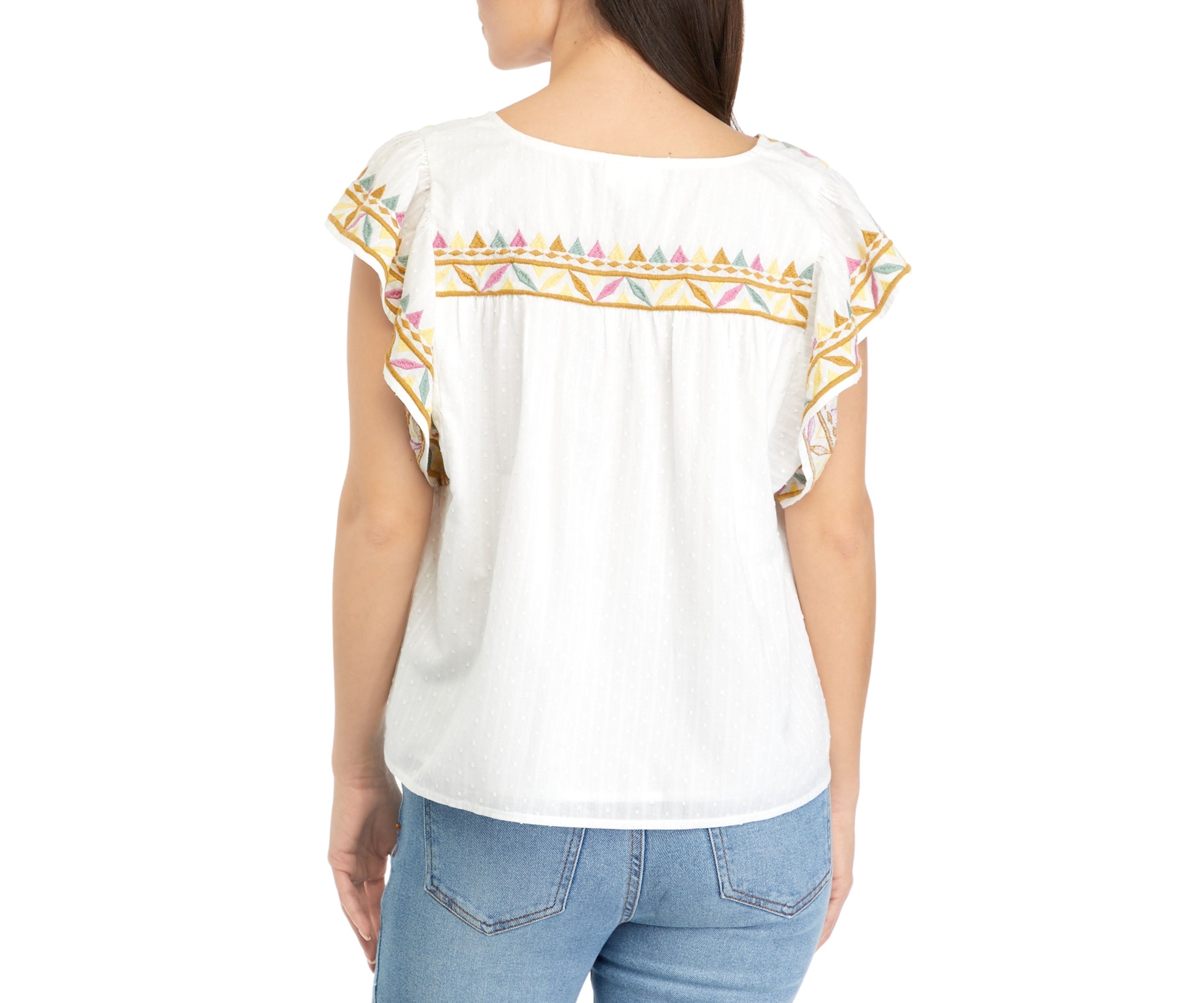 Petite Embroidered Sleeve Top