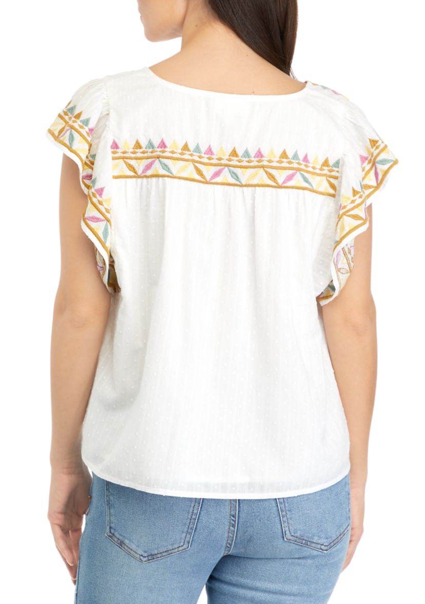 Petite Embroidered Sleeve Top