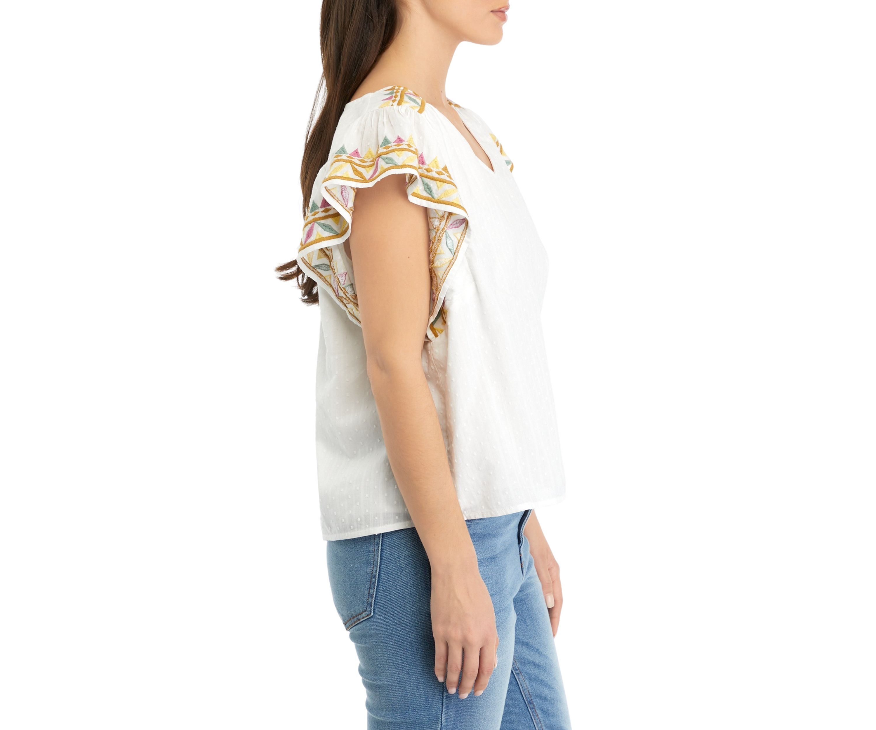 Petite Embroidered Sleeve Top
