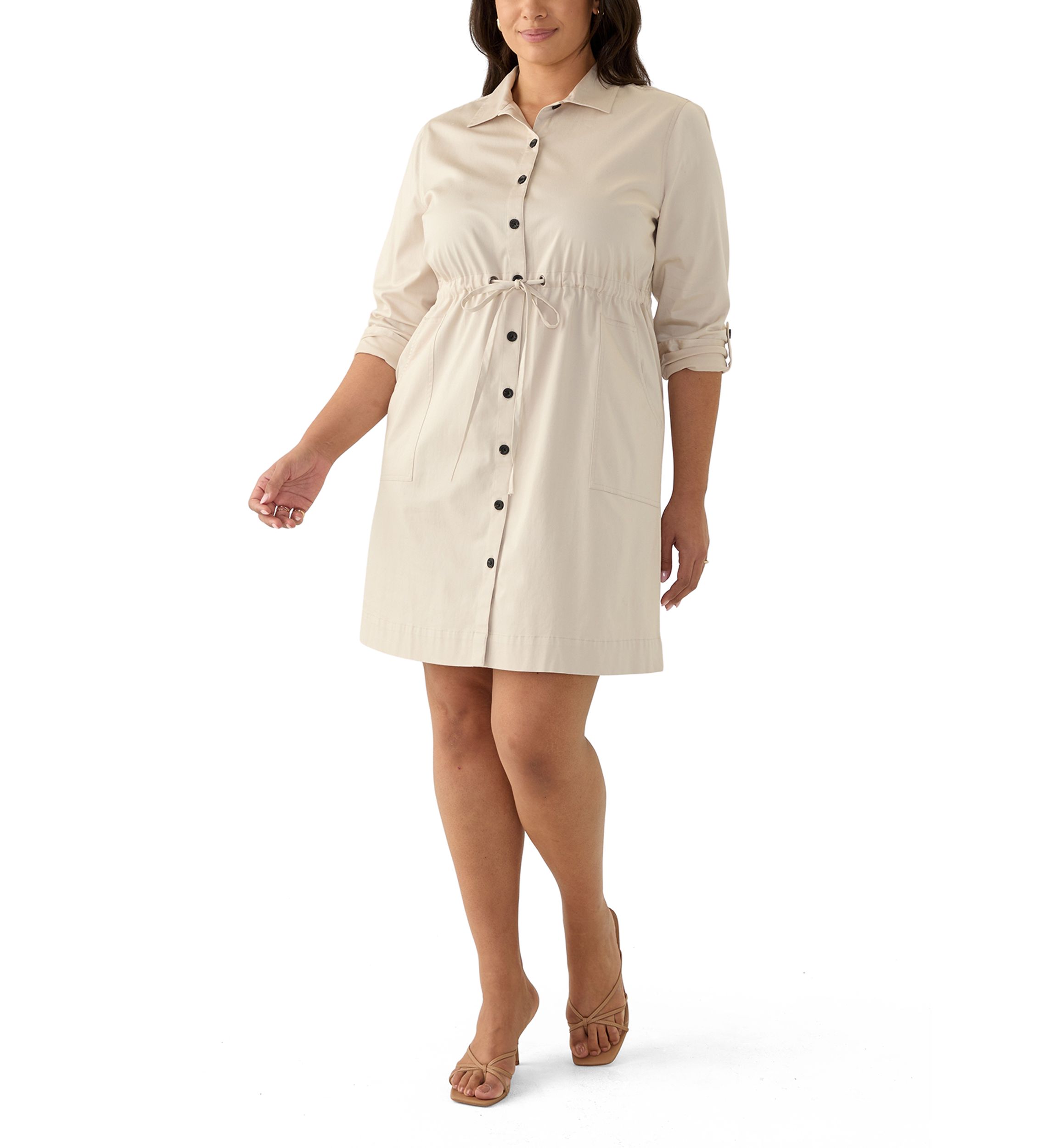 Plus Size Long Sleeve Utility Shirtdress