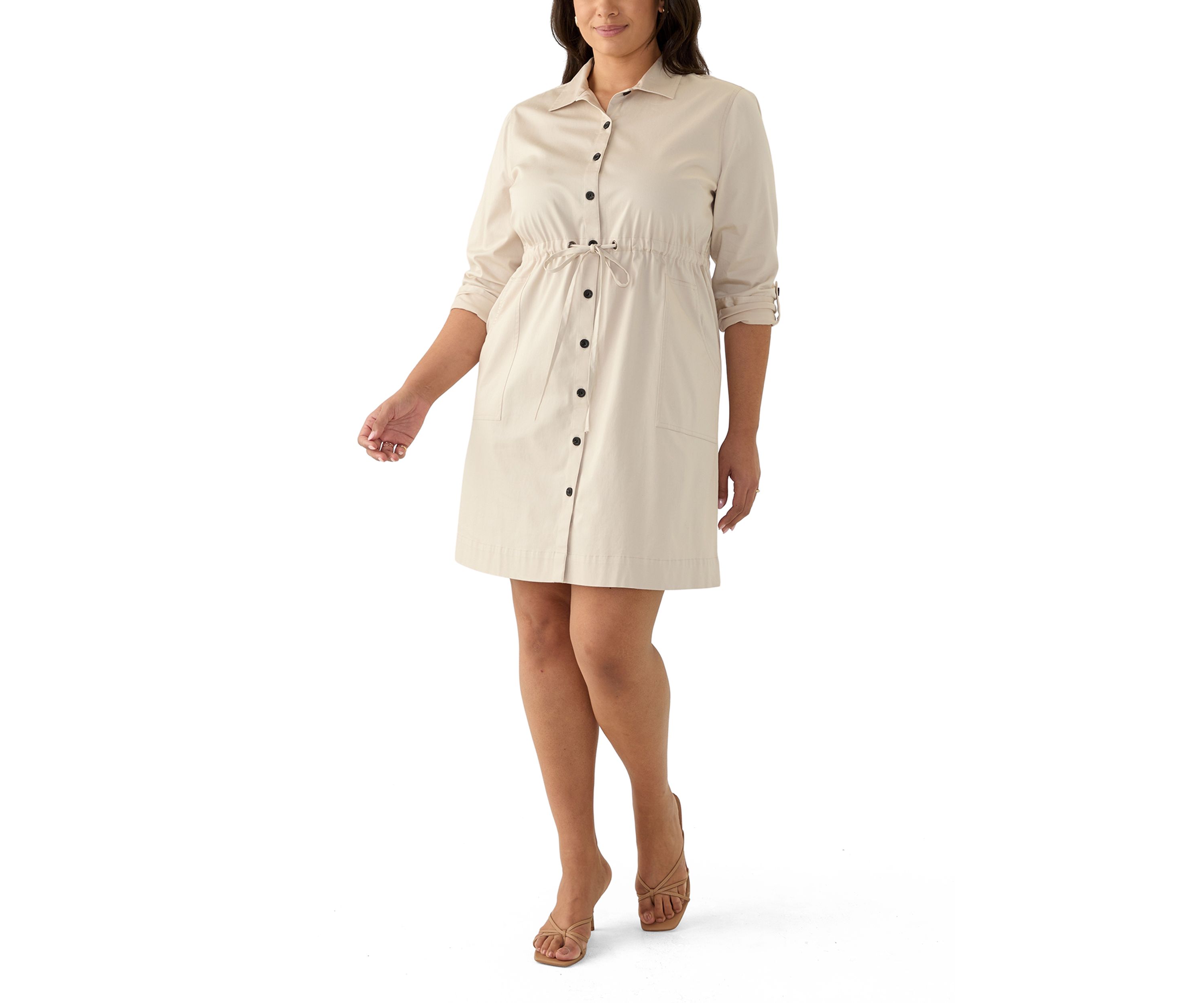 Plus Size Long Sleeve Utility Shirtdress