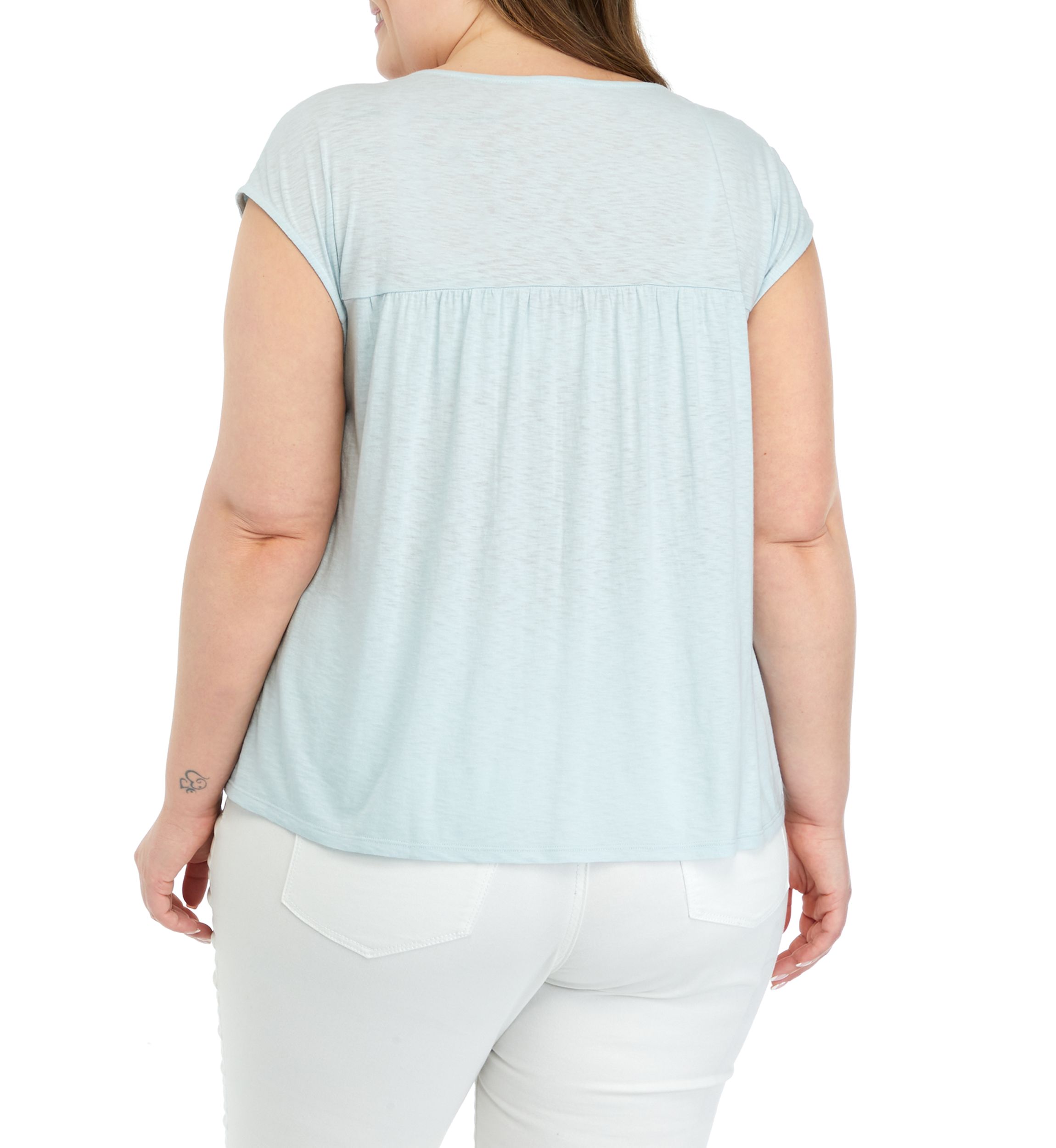 Plus Size Embroidered Split Neck Top