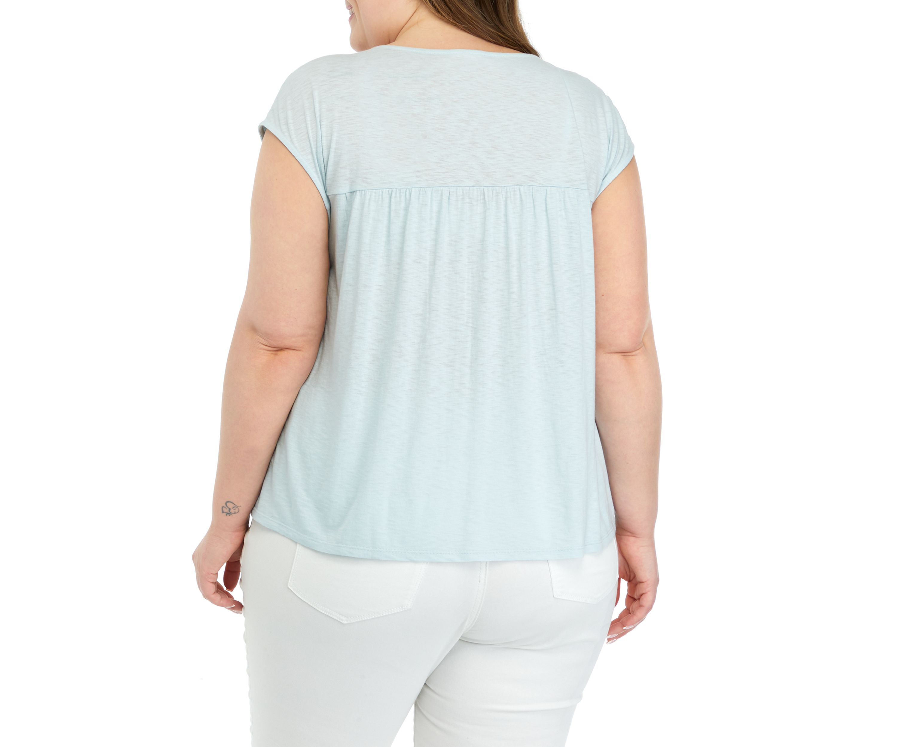 Plus Size Embroidered Split Neck Top