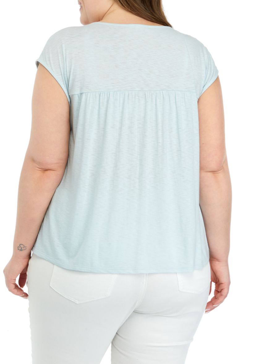 Plus Size Embroidered Split Neck Top