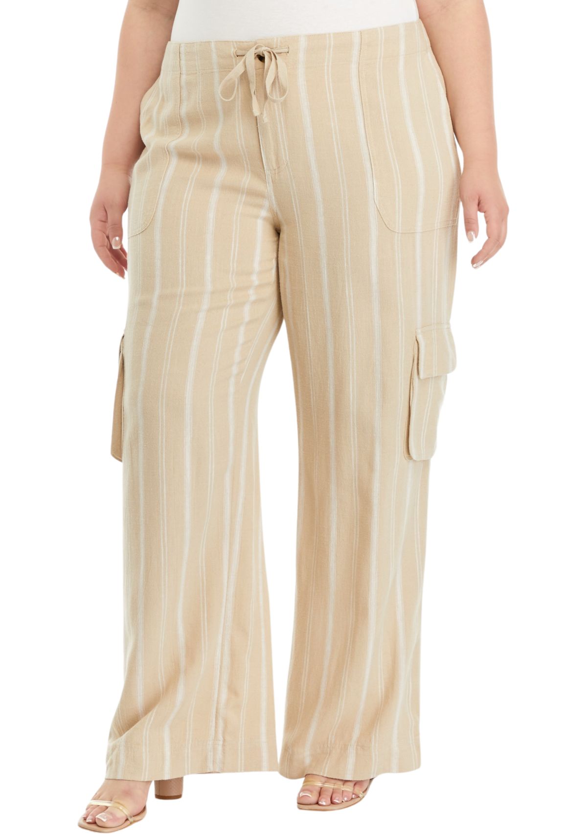 Plus Size Tie Waist Yarn Dyed Utility Pants