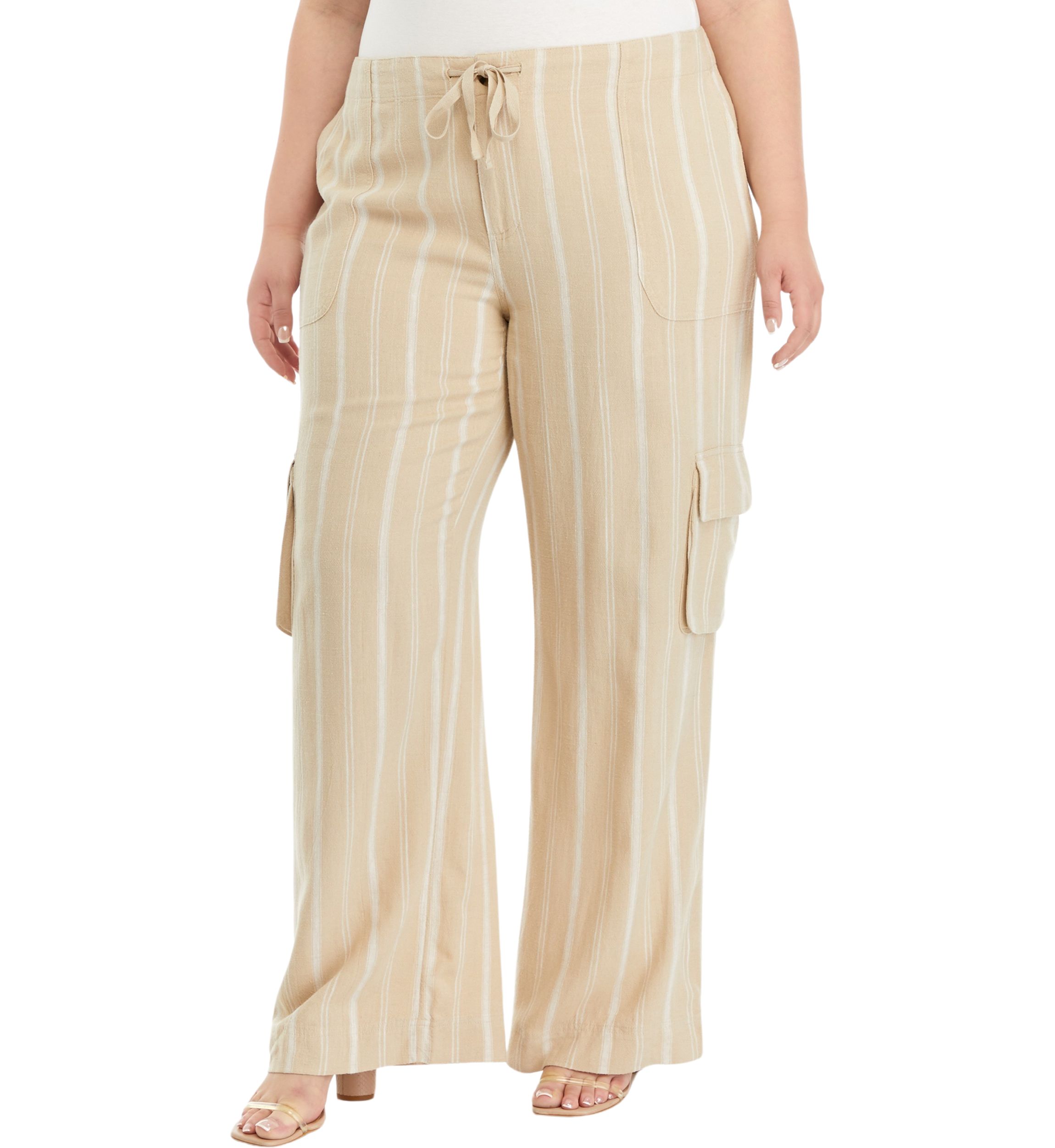 Plus Size Tie Waist Yarn Dyed Utility Pants