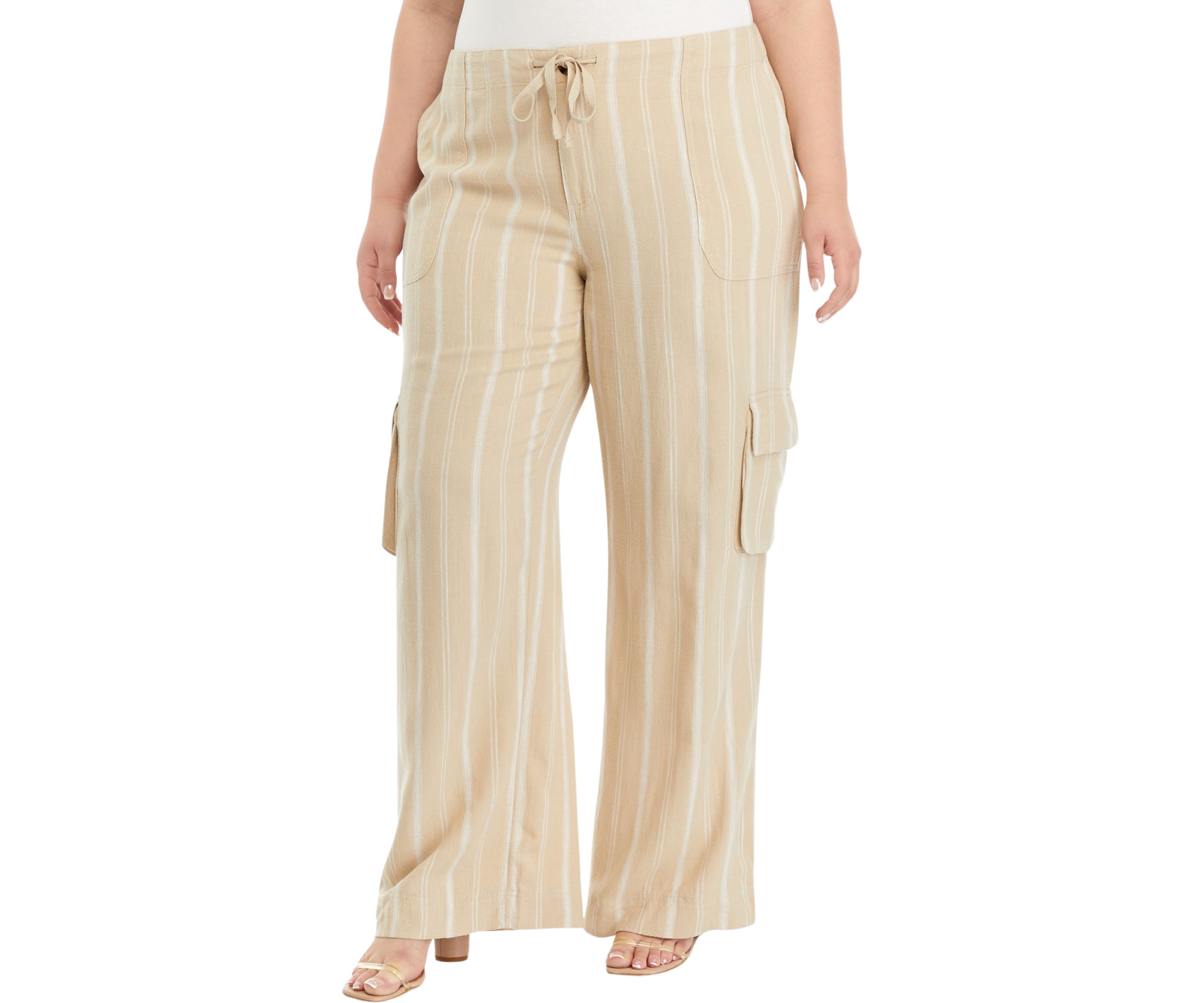 Plus Size Tie Waist Yarn Dyed Utility Pants