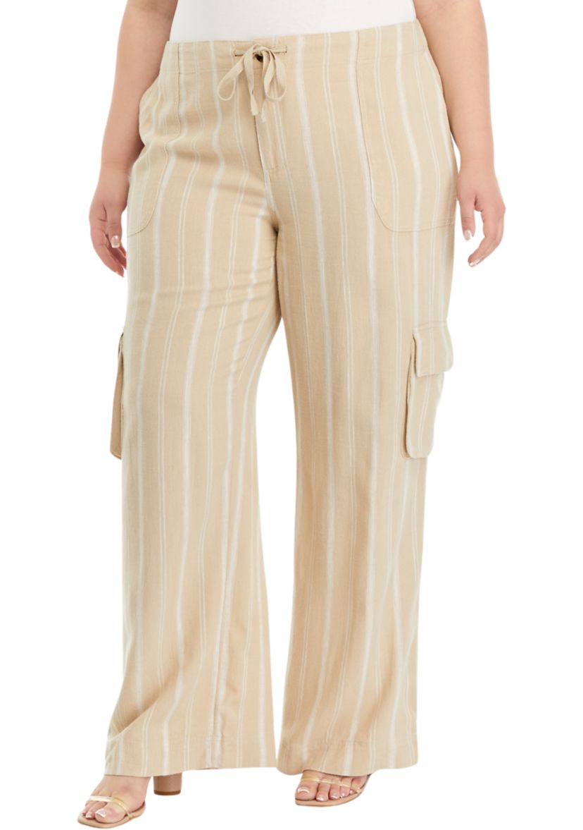 Plus Size Tie Waist Yarn Dyed Utility Pants