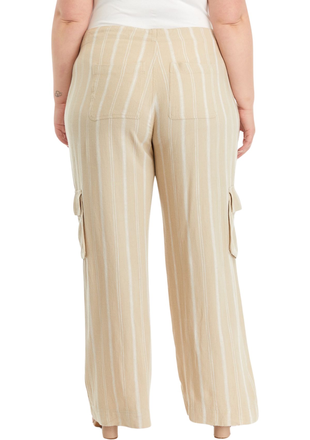 Plus Size Tie Waist Yarn Dyed Utility Pants