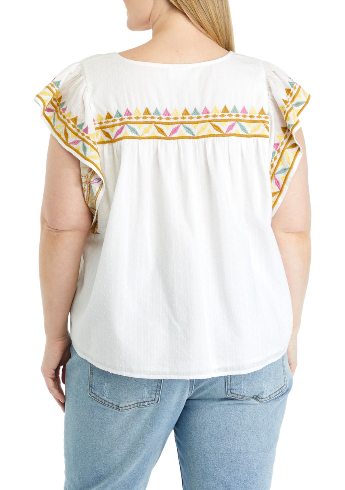 Plus Size Embroidered Flutter Sleeve Top