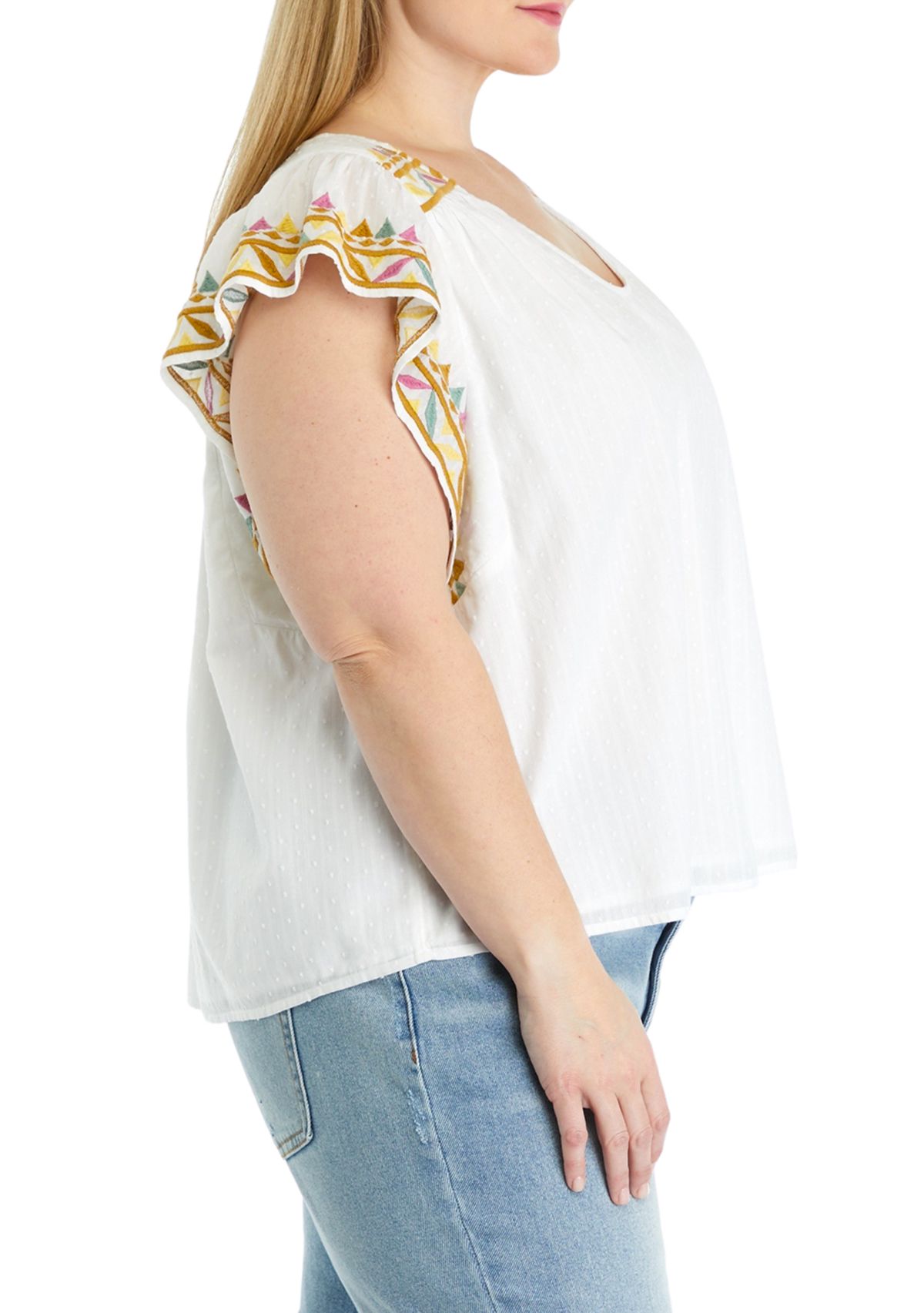 Plus Size Embroidered Flutter Sleeve Top