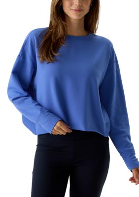 RBX Women's Long Sleeve Lightweight Fleece Keyhole Back Top, Blue, XL