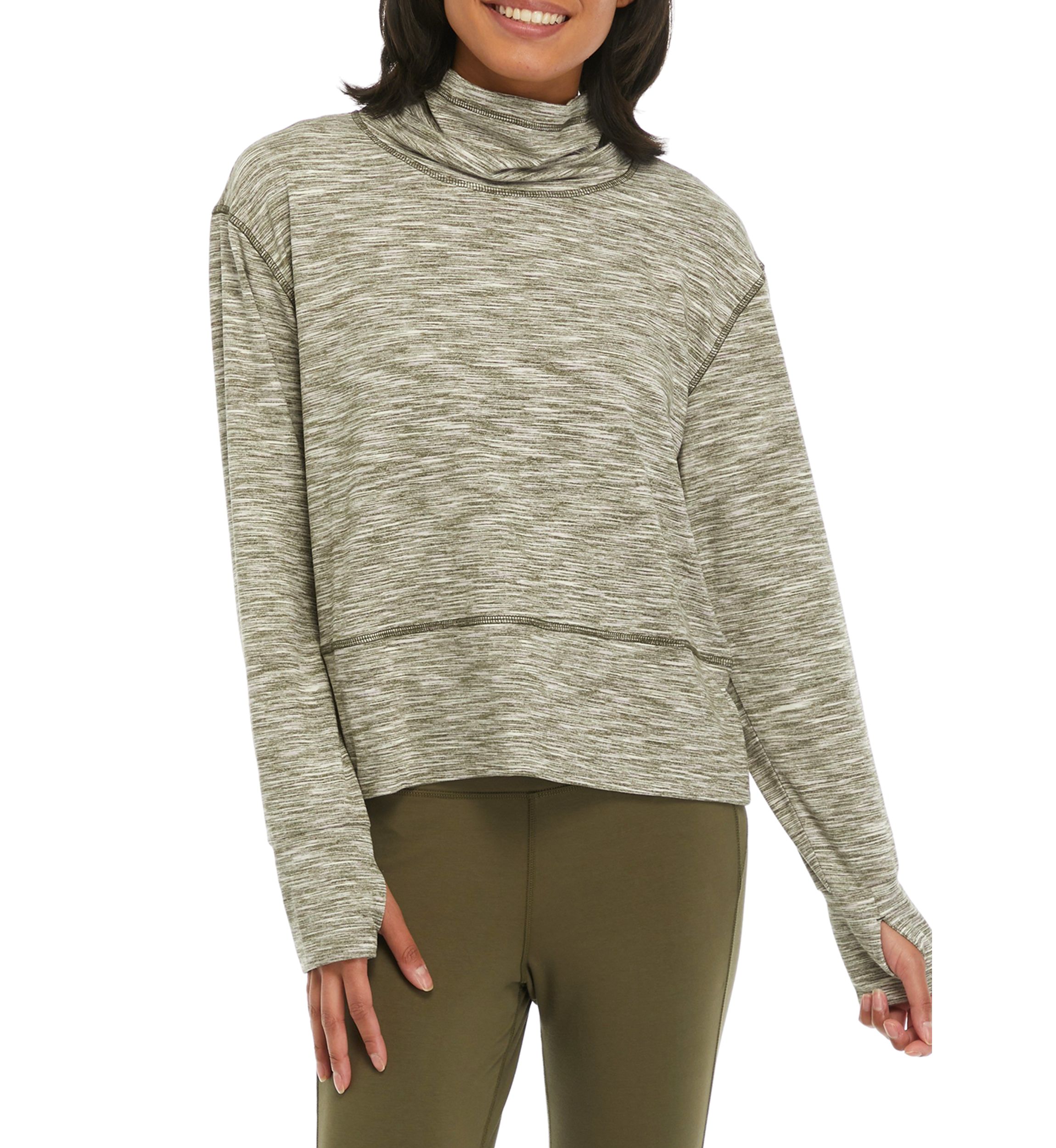 Petite Peached Multi Space Dye Jersey Meet and Greet Cowl Neck Pullover