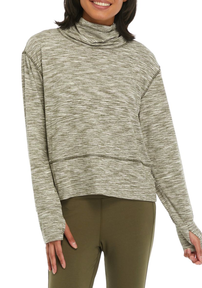 Petite Peached Multi Space Dye Jersey Meet and Greet Cowl Neck Pullover