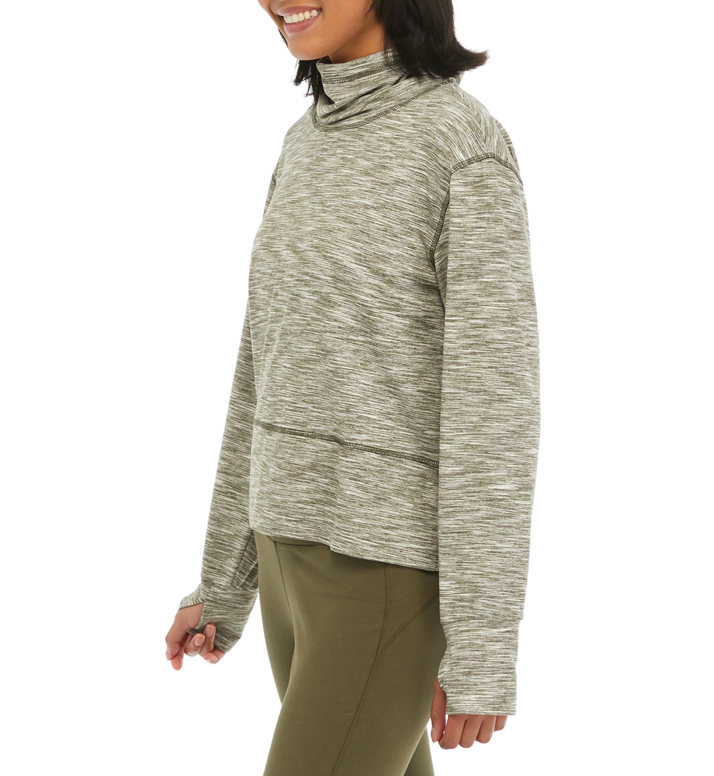 Petite Peached Multi Space Dye Jersey Meet and Greet Cowl Neck Pullover