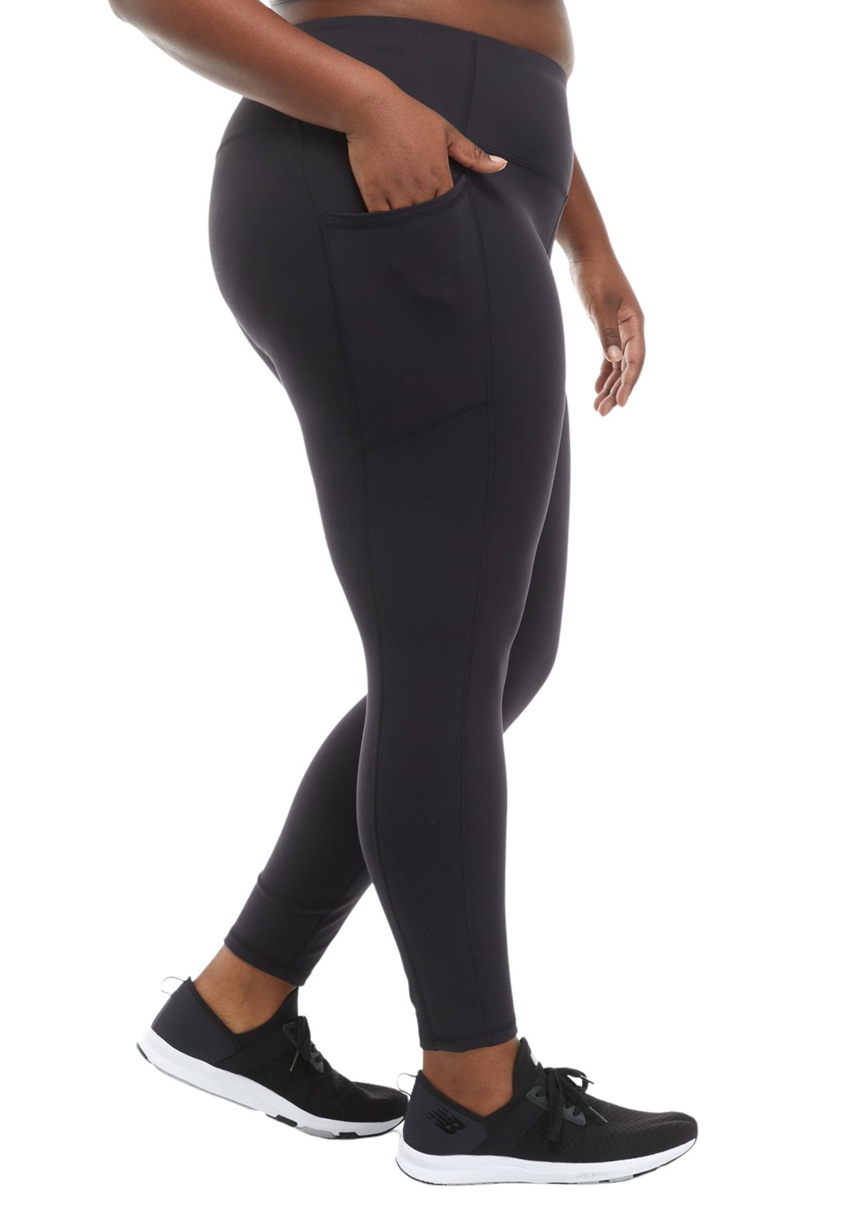 Plus Size Doubled Peached Fine Interlock Full Length Leggings with Pocket