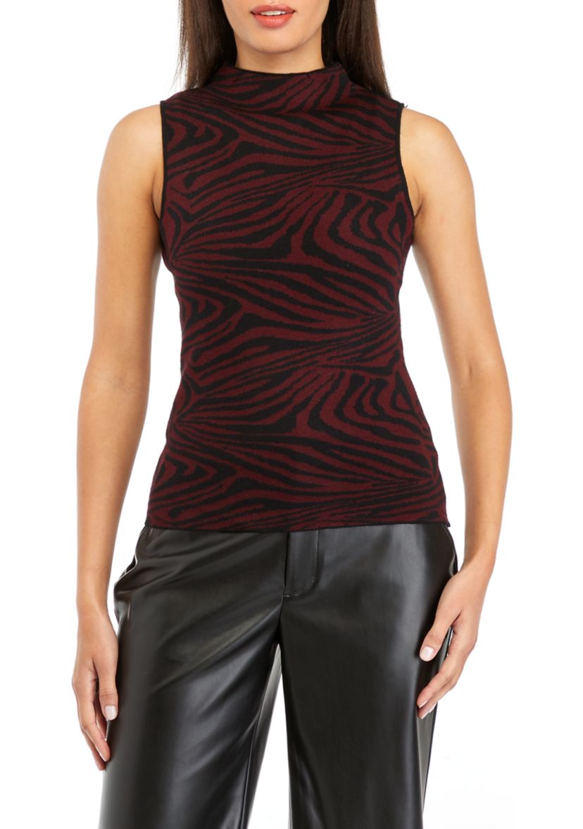Womens Sleeveless Swirl Printed Sweater