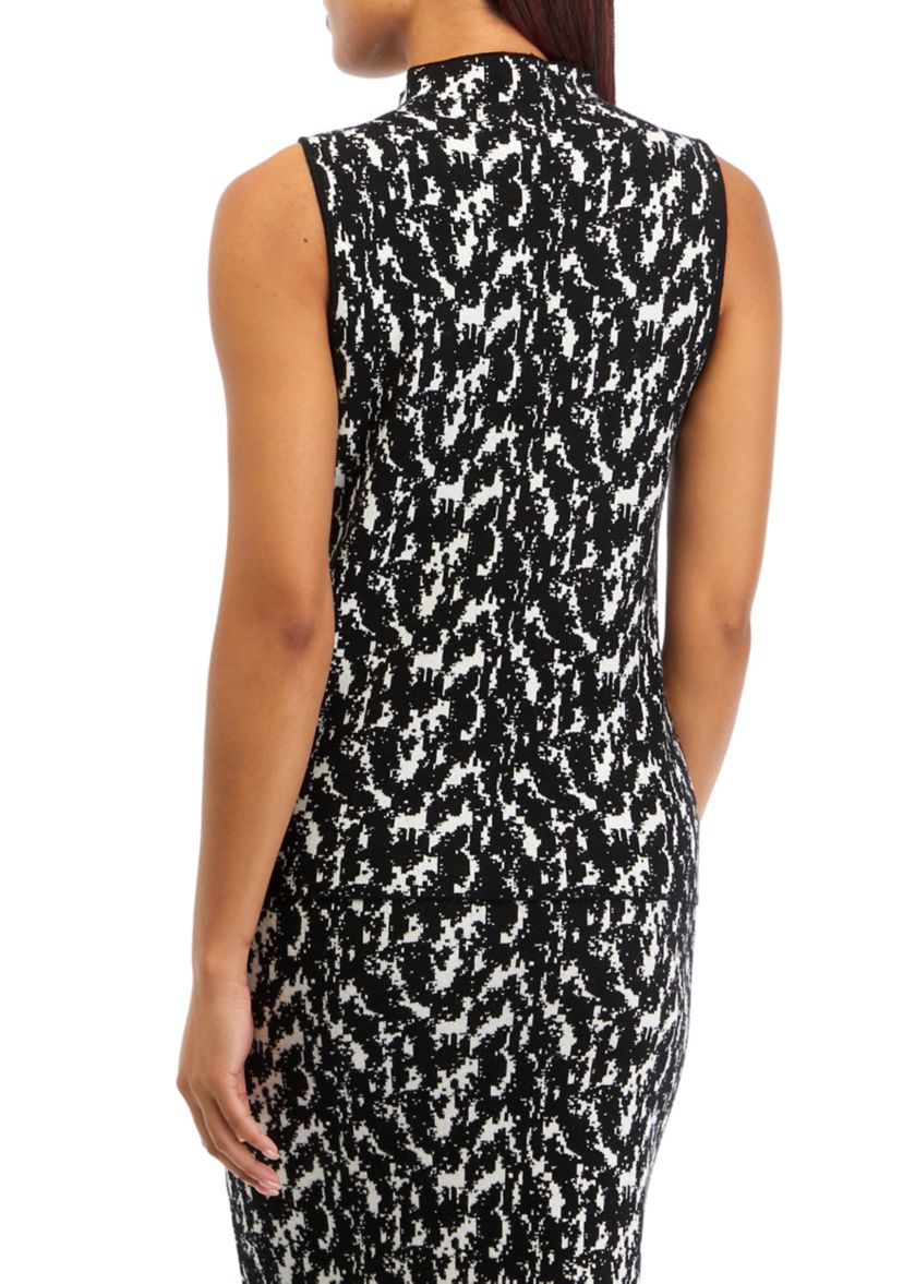 Womens Sleeveless Funnel Neck Static Jacquard Top