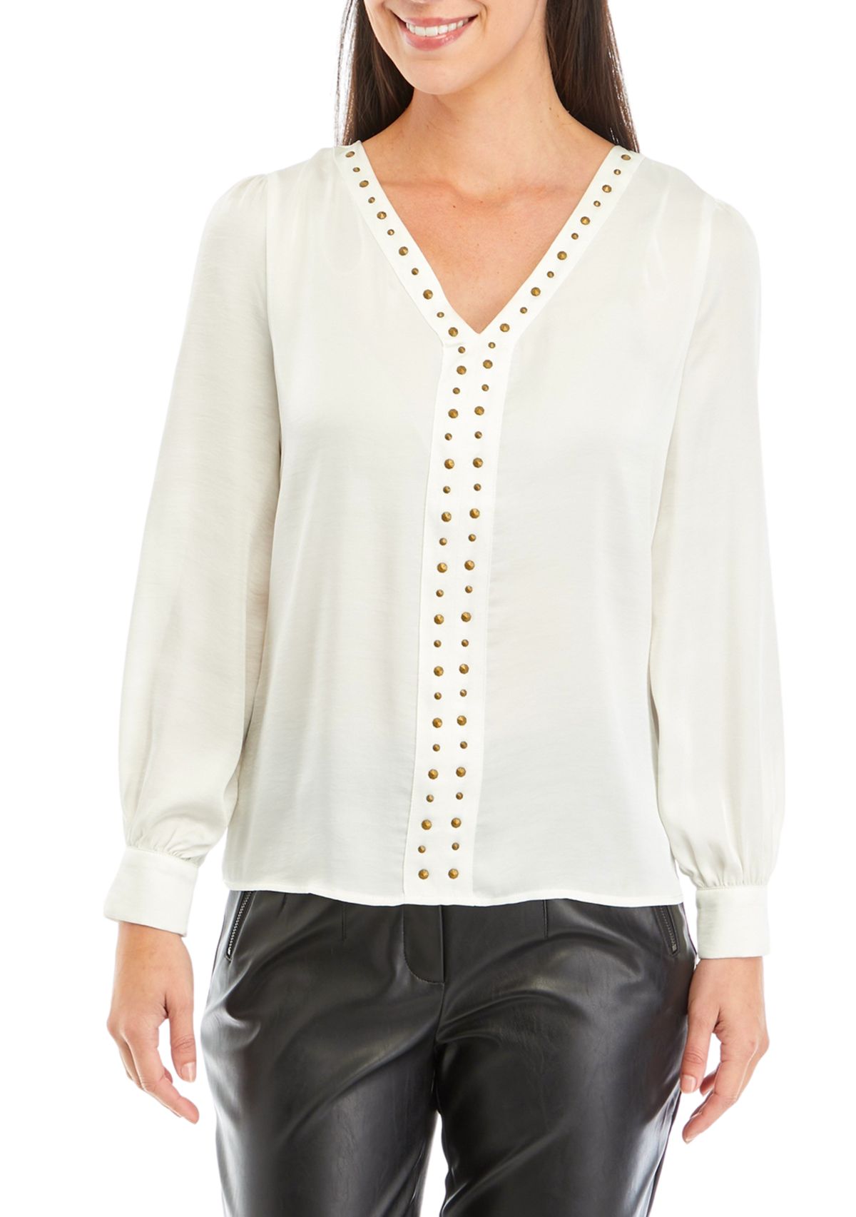 Womens V-Neck Stud Front Blouse