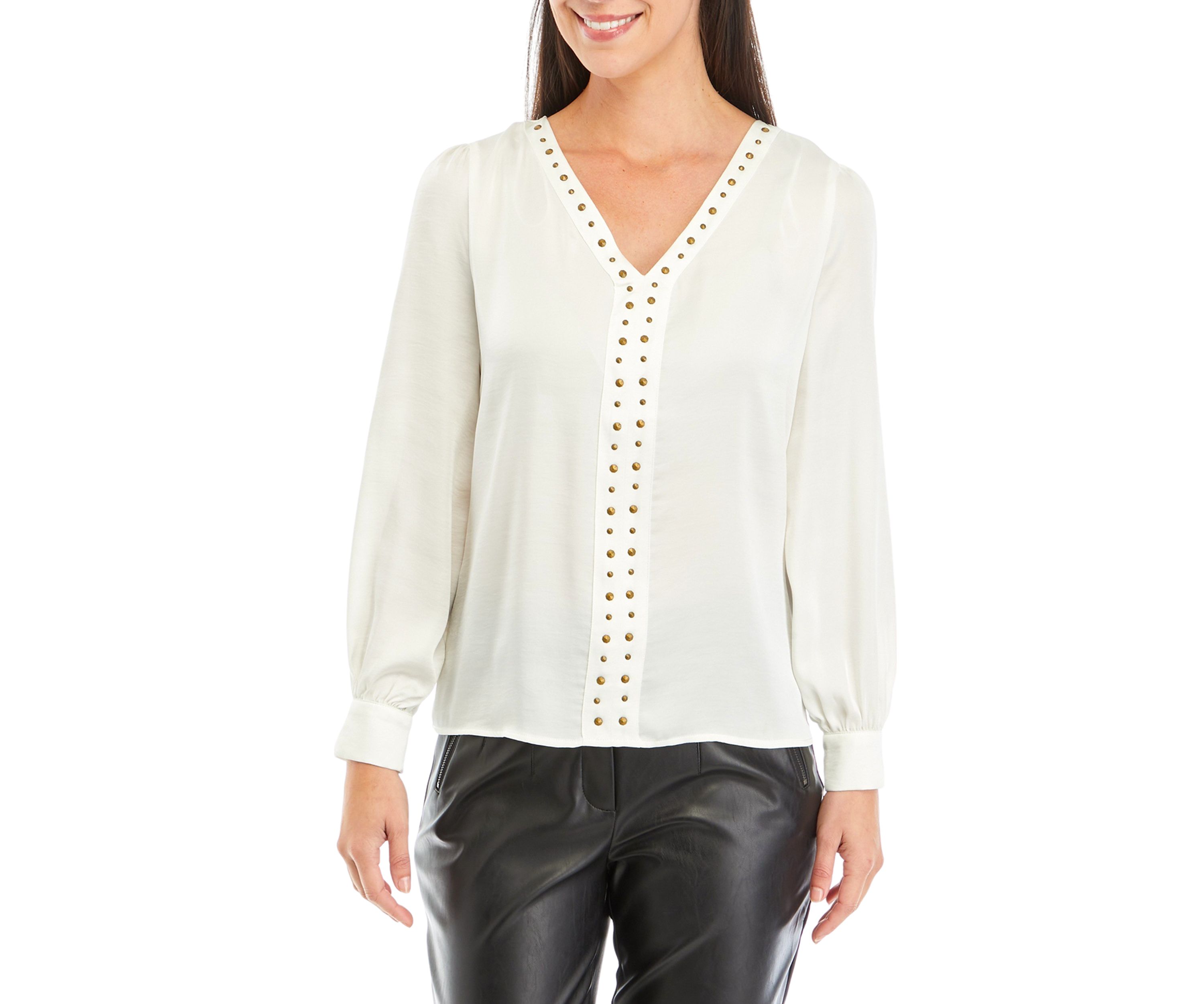 Womens V-Neck Stud Front Blouse
