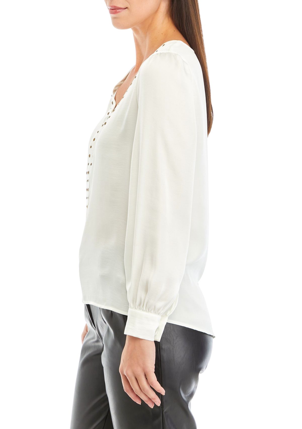 Womens V-Neck Stud Front Blouse