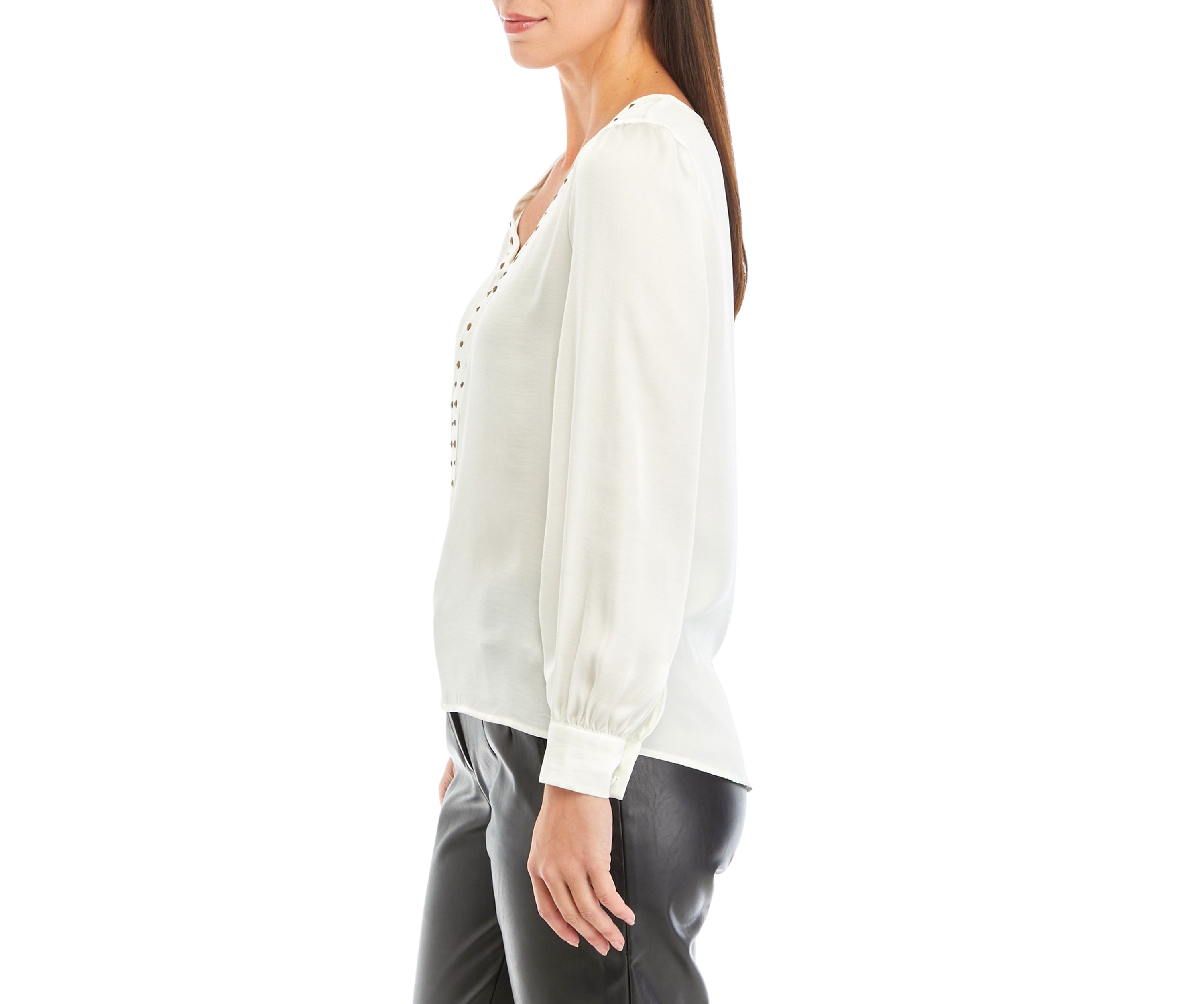 Womens V-Neck Stud Front Blouse