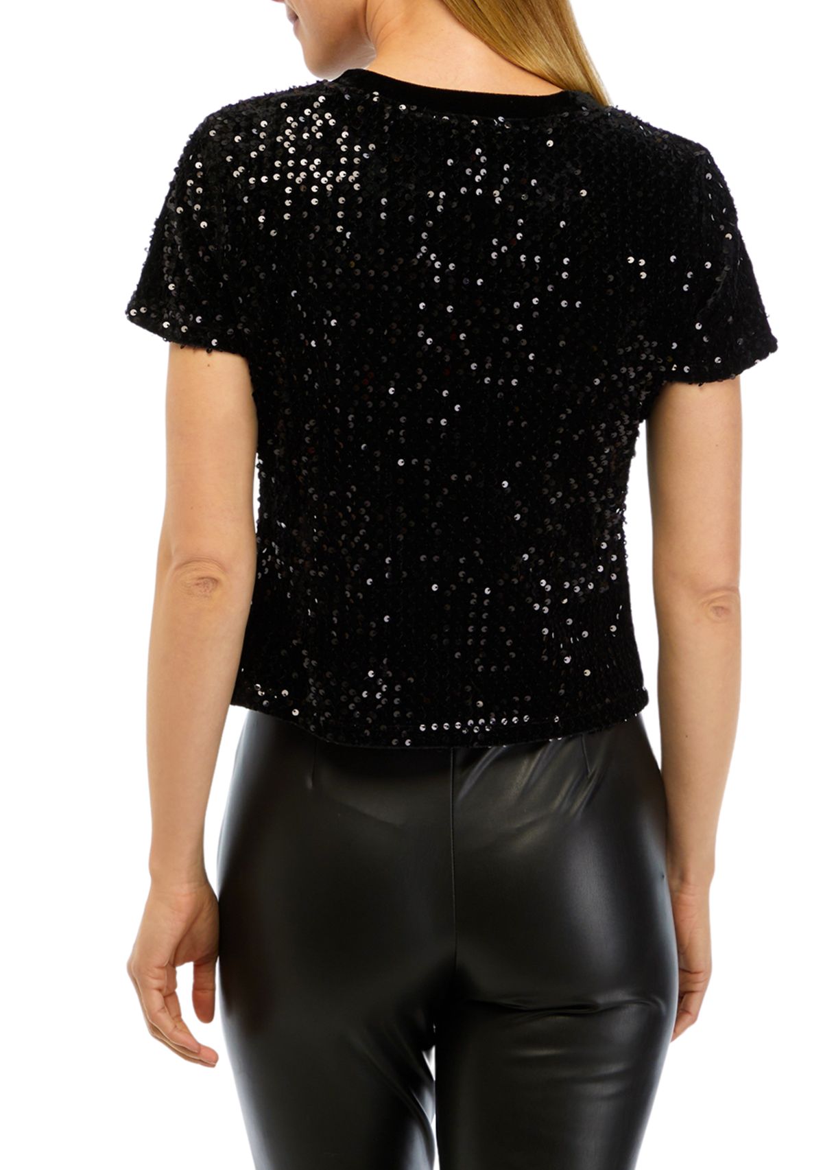 Womens Short Sleeve Sequin Velvet T-Shirt