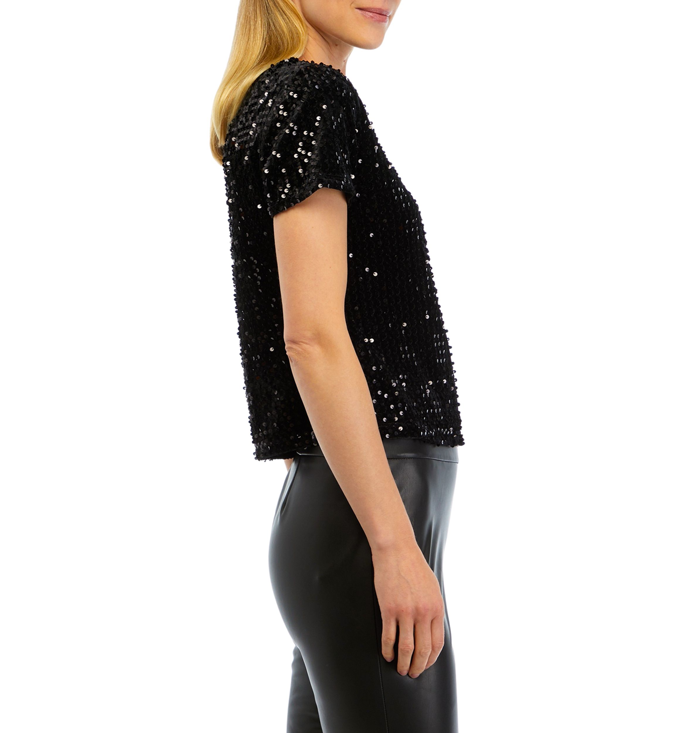 Womens Short Sleeve Sequin Velvet T-Shirt