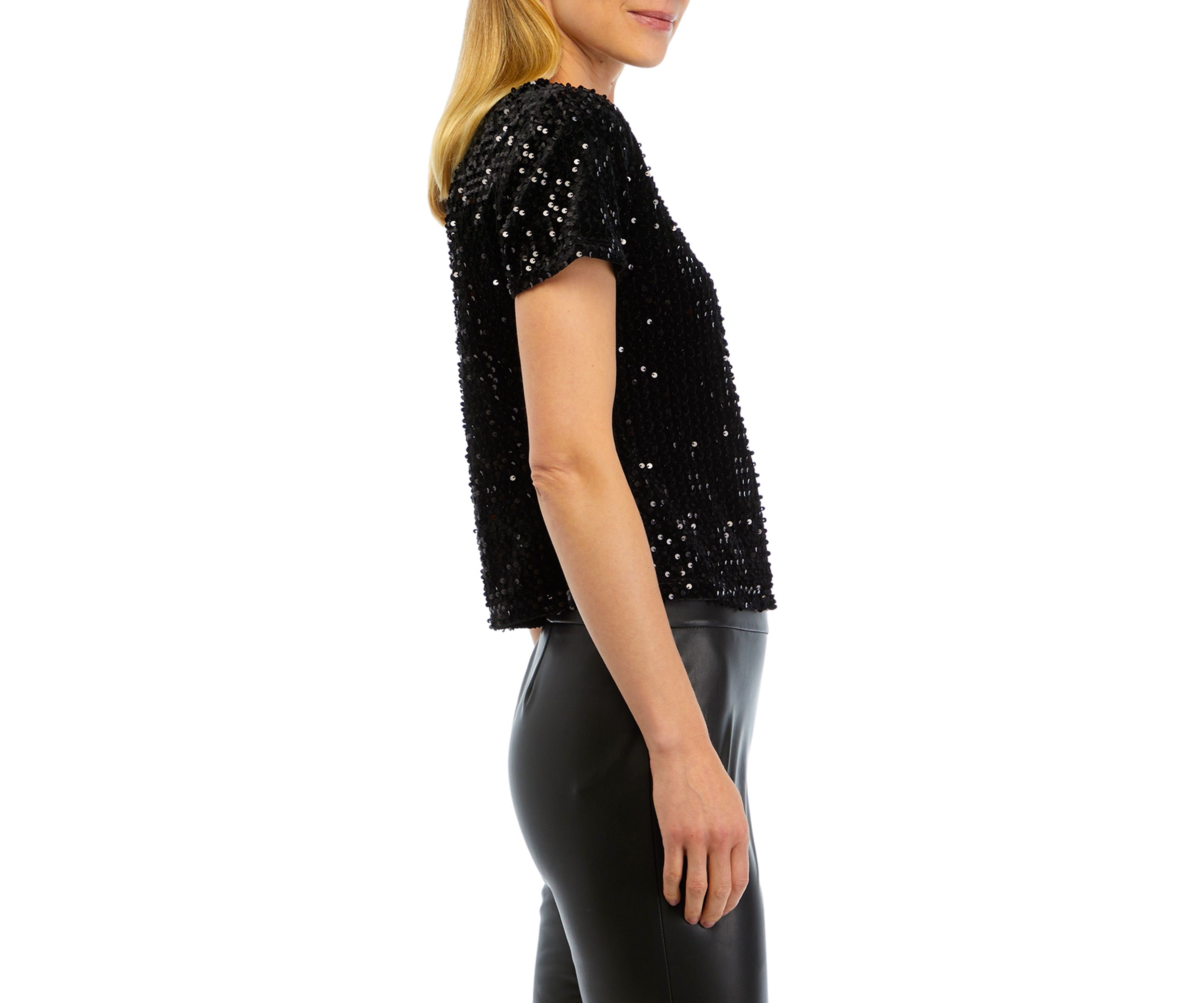 Womens Short Sleeve Sequin Velvet T-Shirt